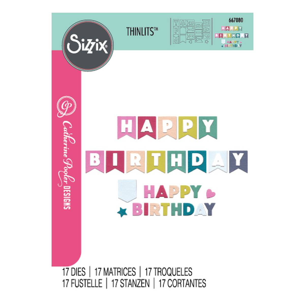 Sizzix Thinlits 660368 - Set Di 3 Fustelle Per Big Shot, Frase "Happy Birthday To You" Di Jen Long, Multicolore - 5