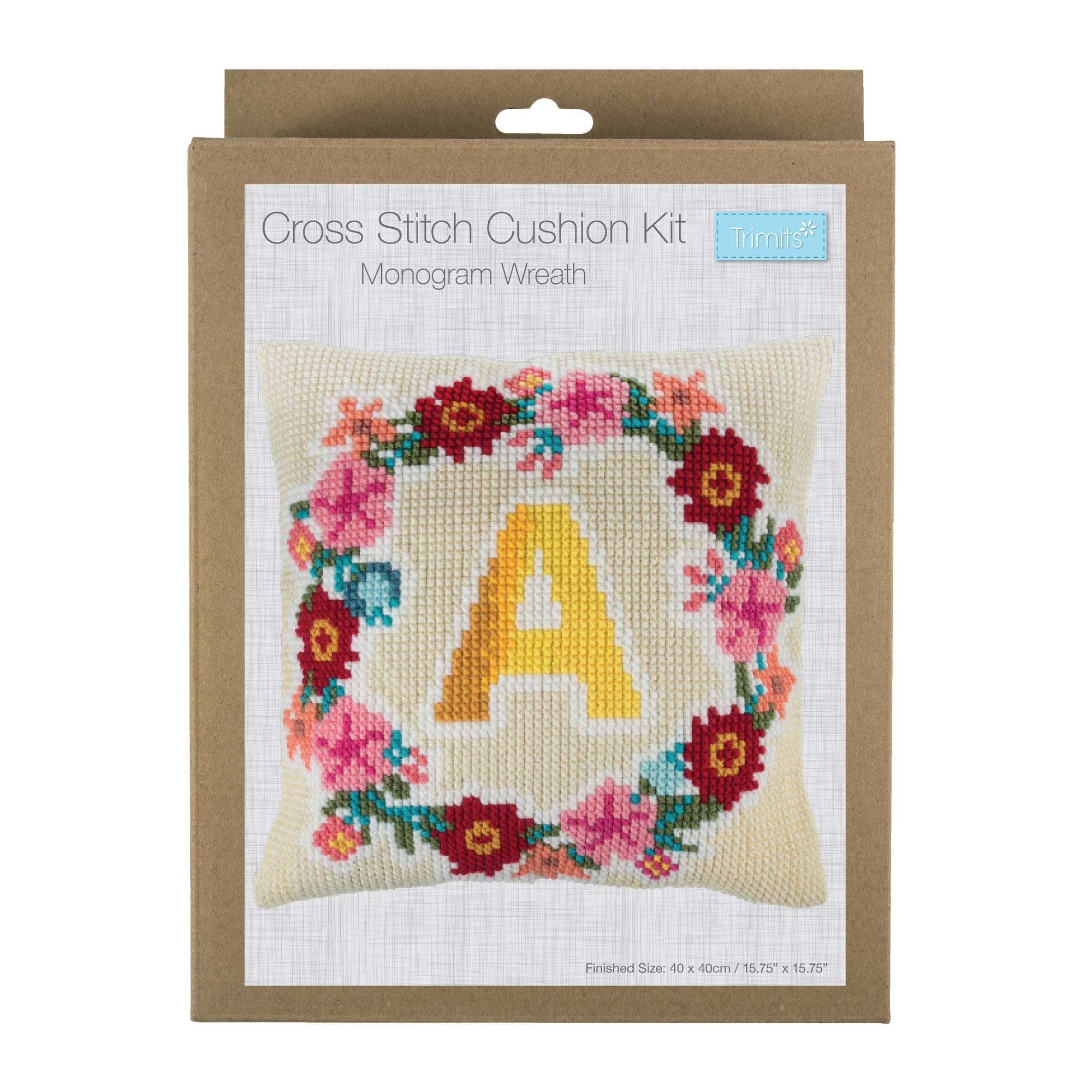Trimits Monogram Wreath Cross Stitch Cushion Kit 40cm x 40cm Hobbycraft