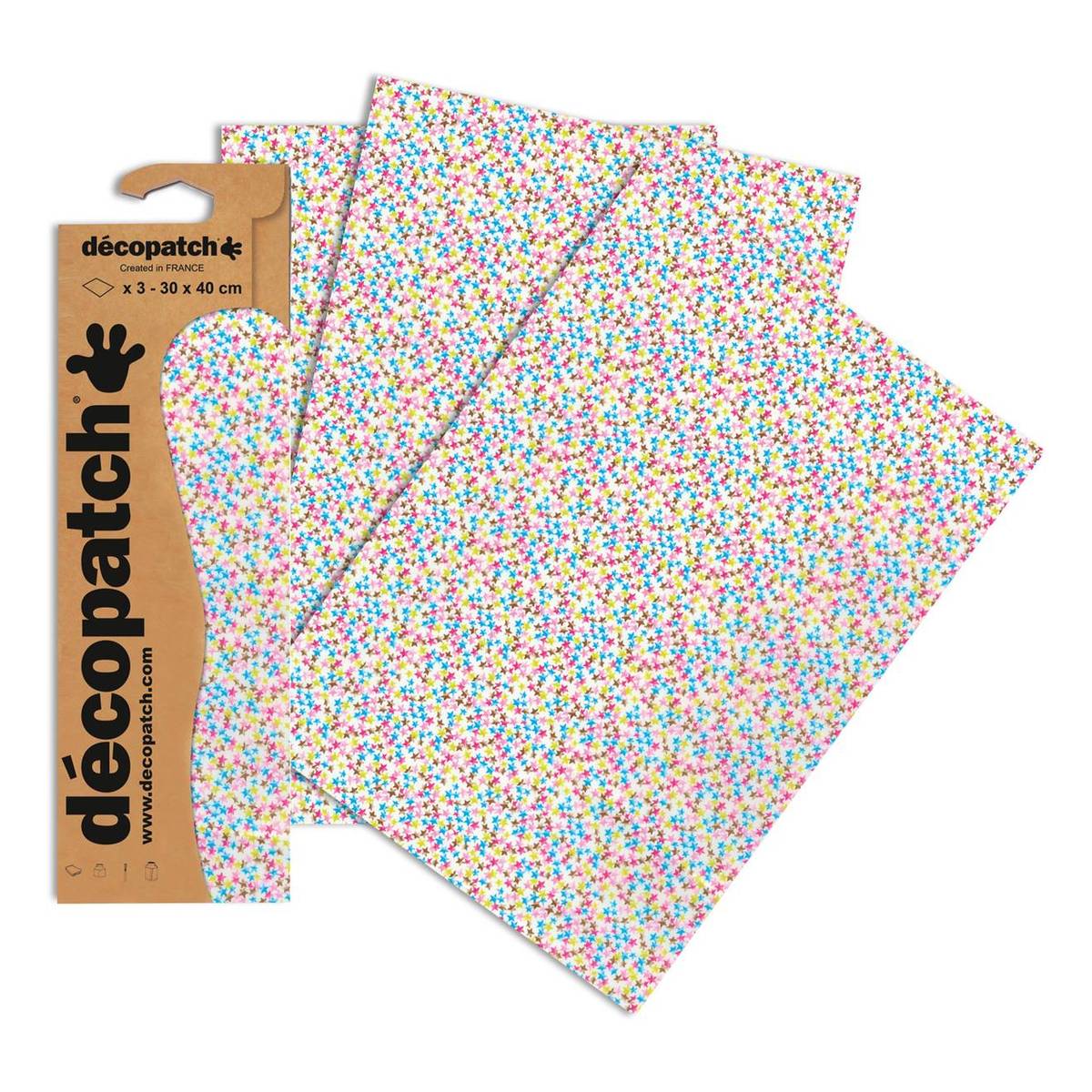 Decopatch MultiColoured Mini Stars Paper 3 Sheets Hobbycraft