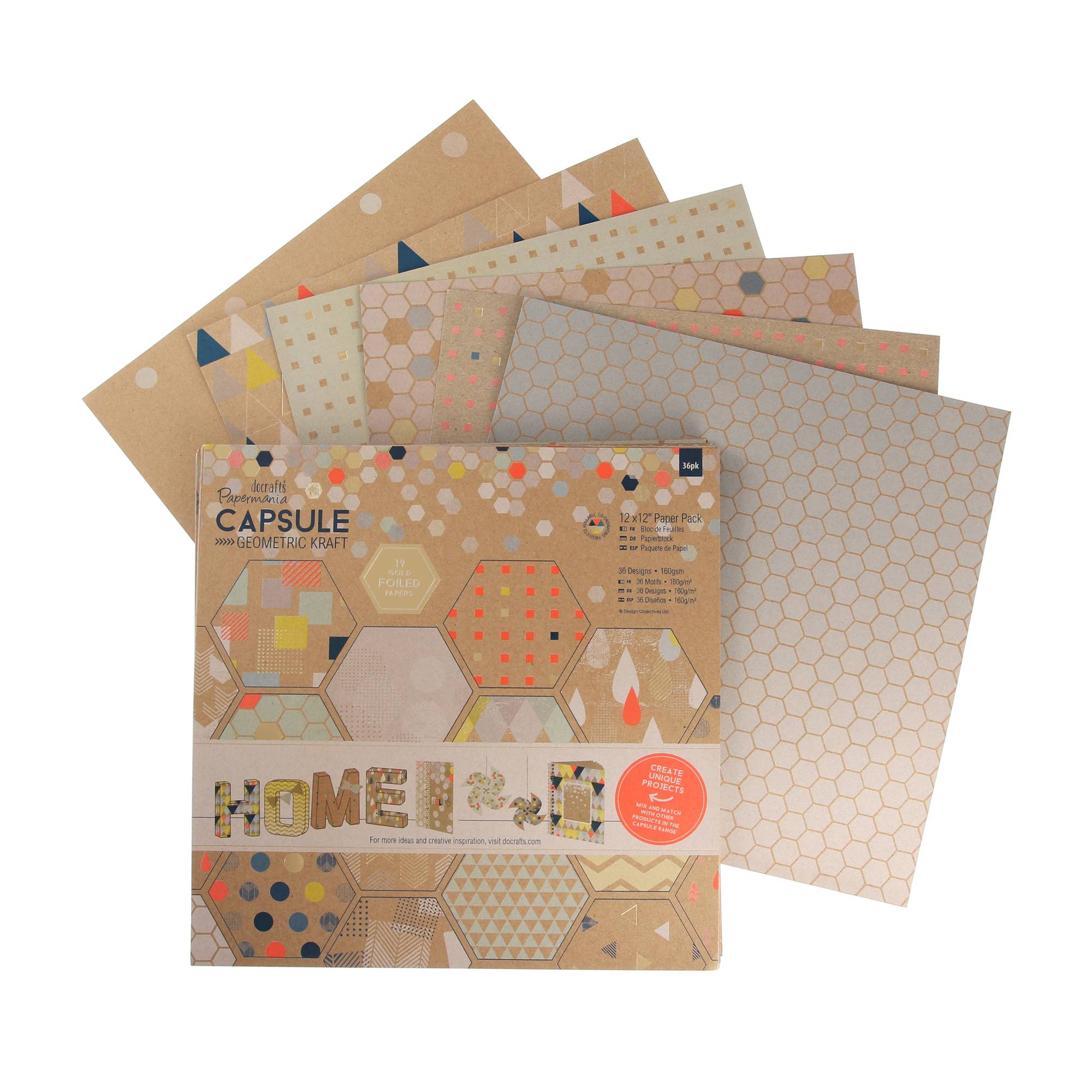 Geometric Kraft Paper Pad 12 x 12 Inches 36 Pack Hobbycraft