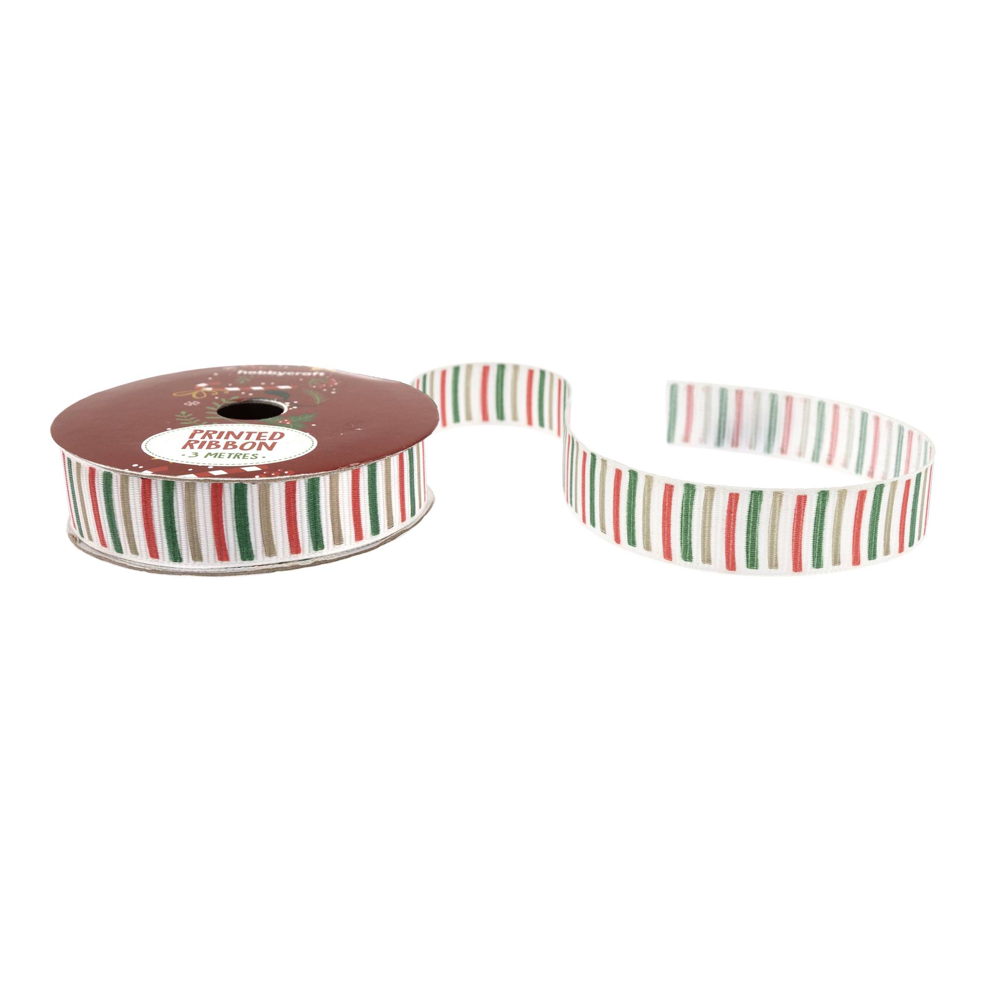 Xmas Rippon Christmas Stripe Printed Ribbon 15mm x 3m | Hobbycraft