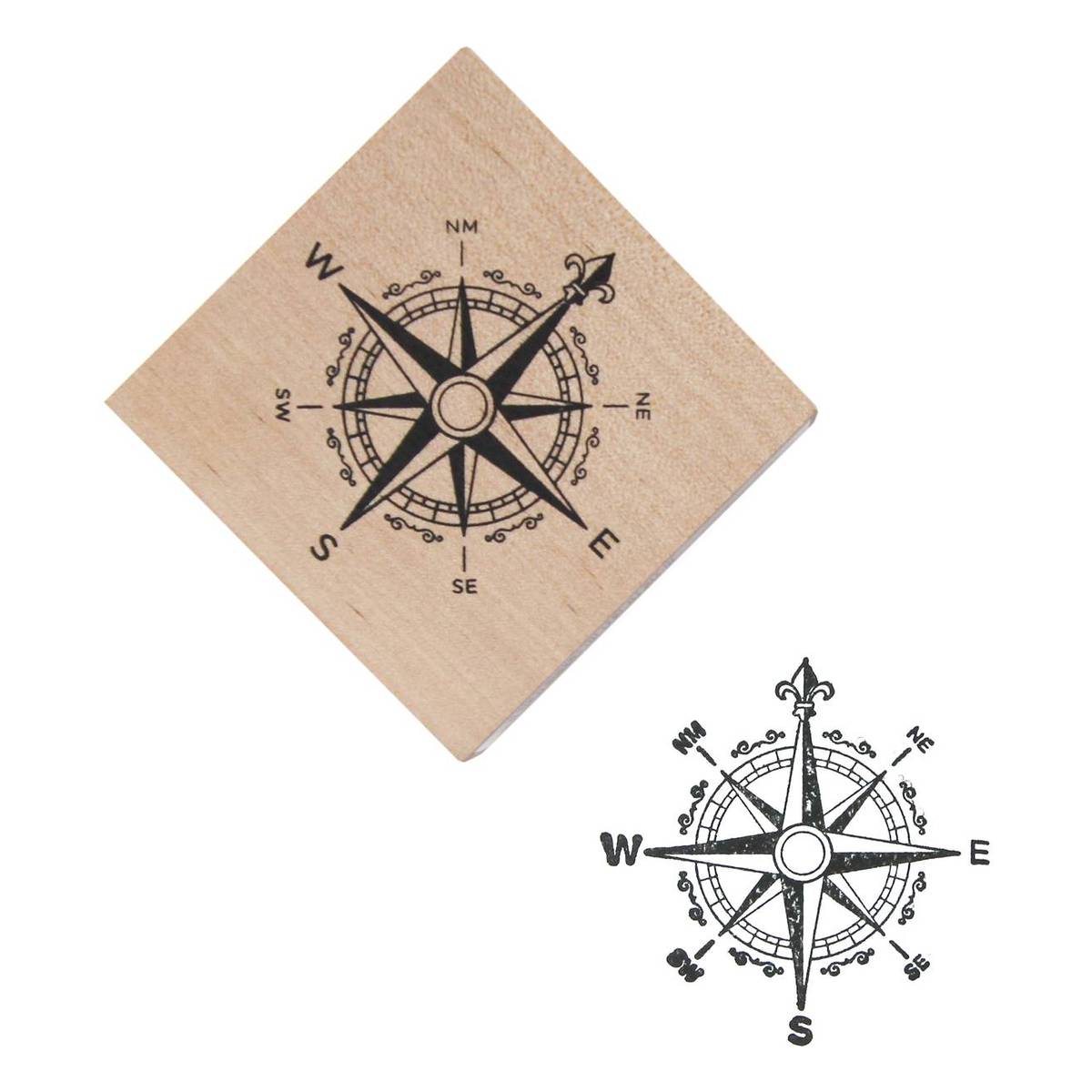 Compass Wooden Stamp 5cm x 5cm Hobbycraft