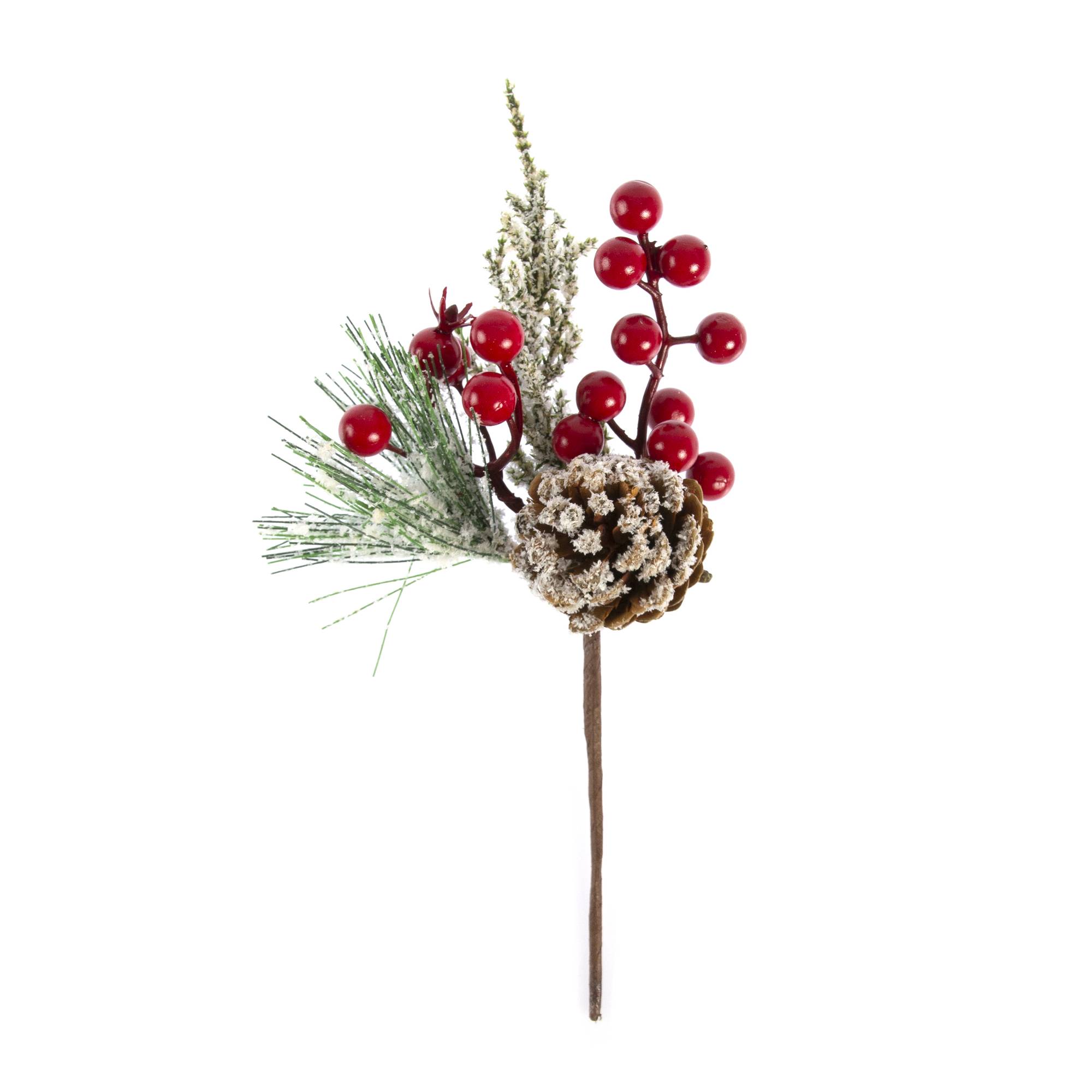 Red Berry and Fir Cone Pick 22cm Hobbycraft
