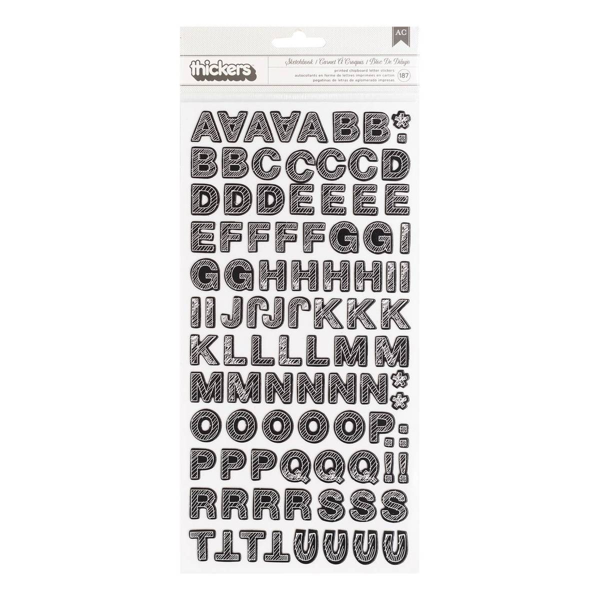 Sketchbook Printed Chipboard Letter Thickers Stickers 187 Pieces