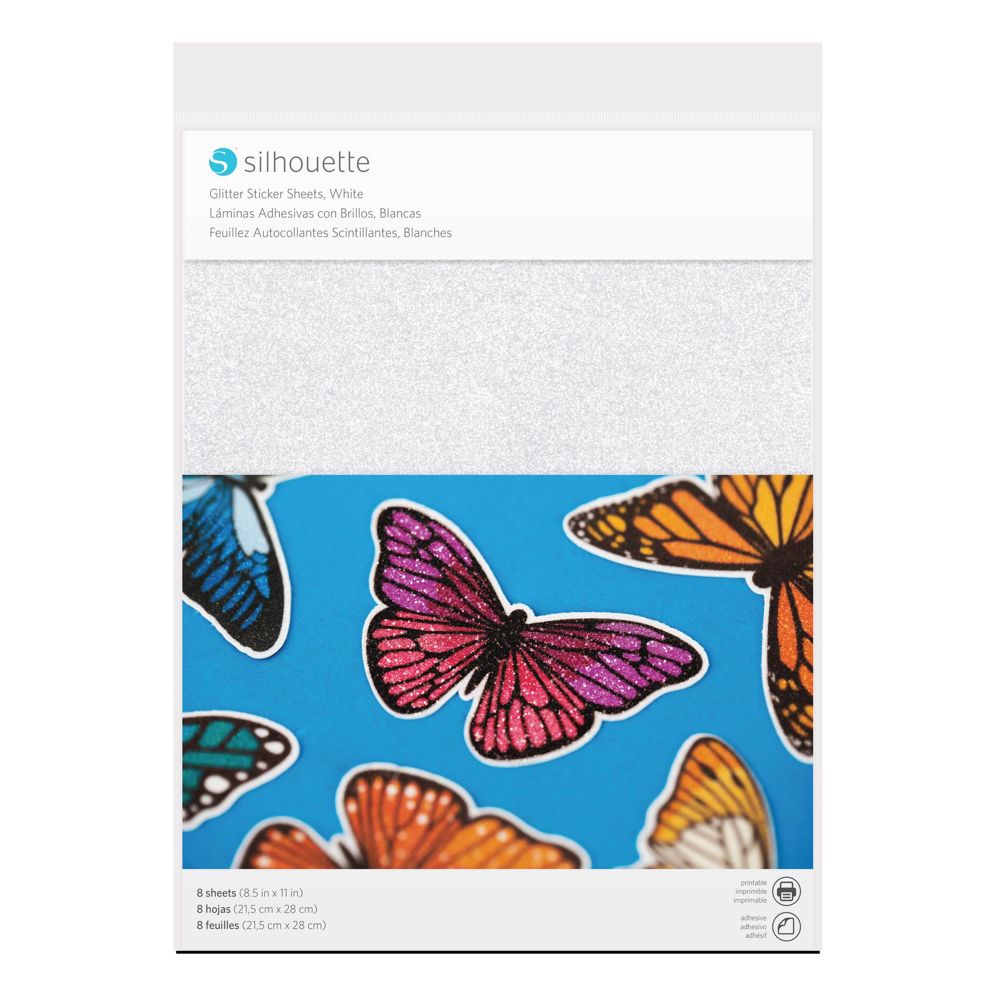 Silhouette White Glitter Sticker Sheets 8.5 x 11 Inches 8 Pack | Hobbycraft