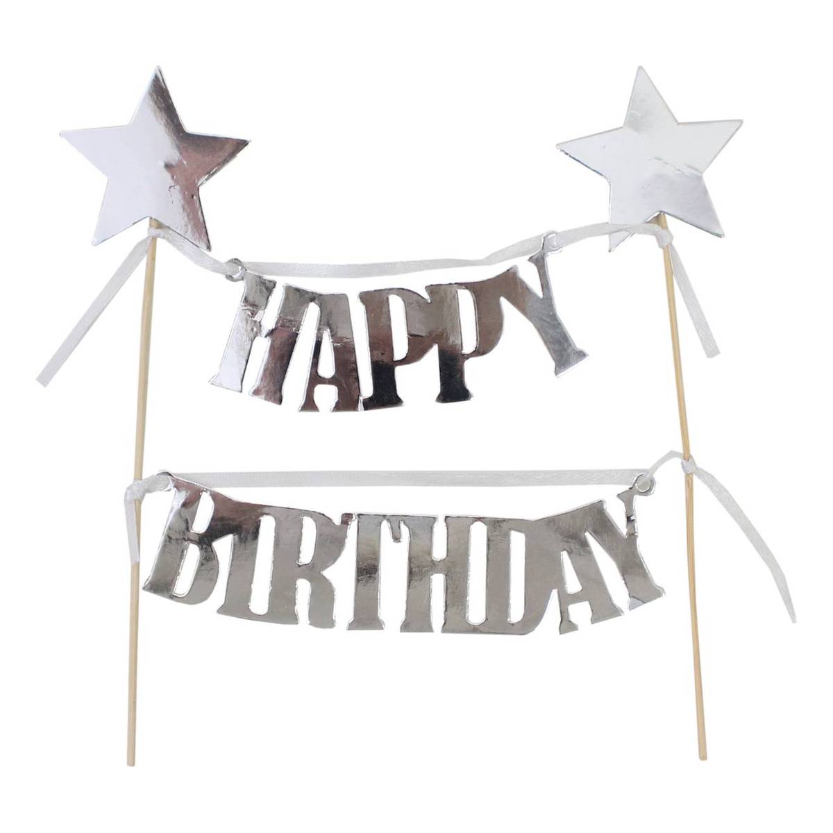 Silver Happy Birthday Cake Bunting Topper Hobbycraft