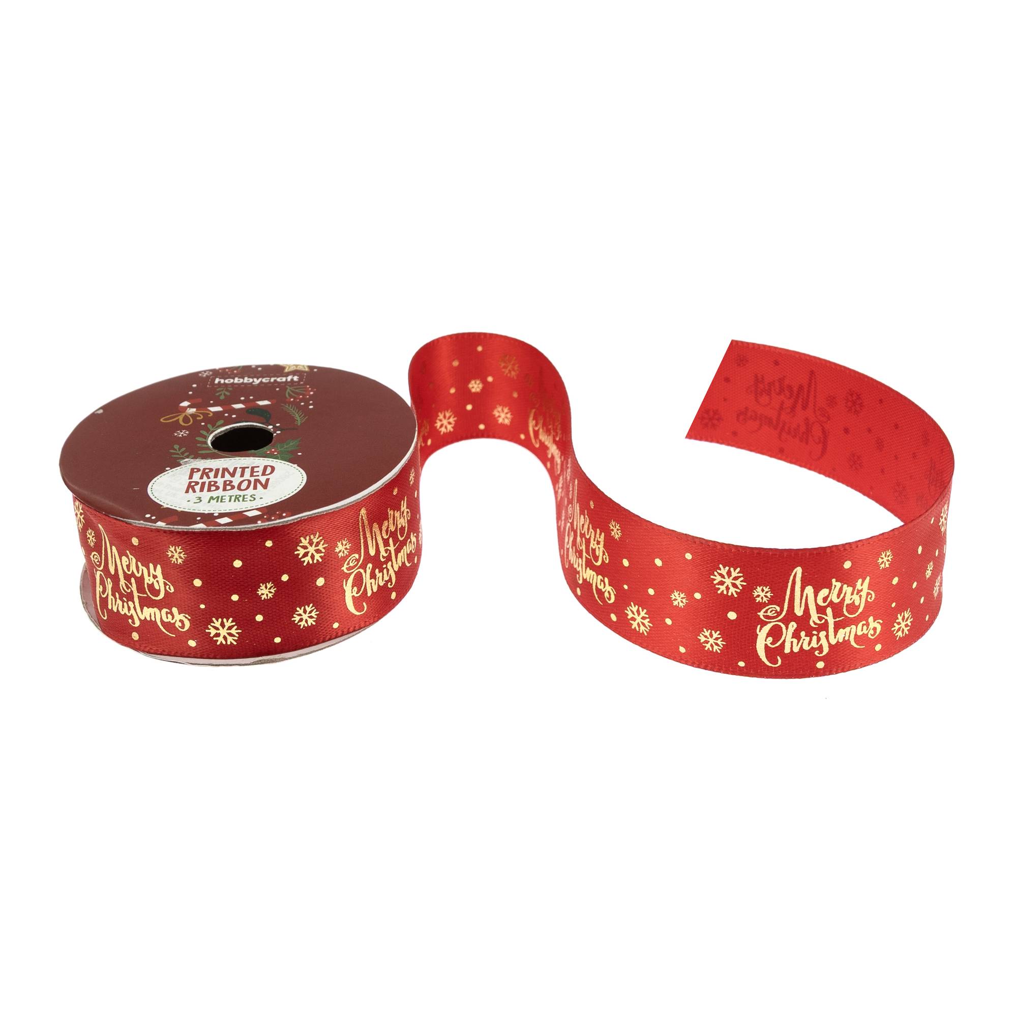 Xmas Rippon Red Merry Christmas Printed Ribbon 25mm x 3m | Hobbycraft