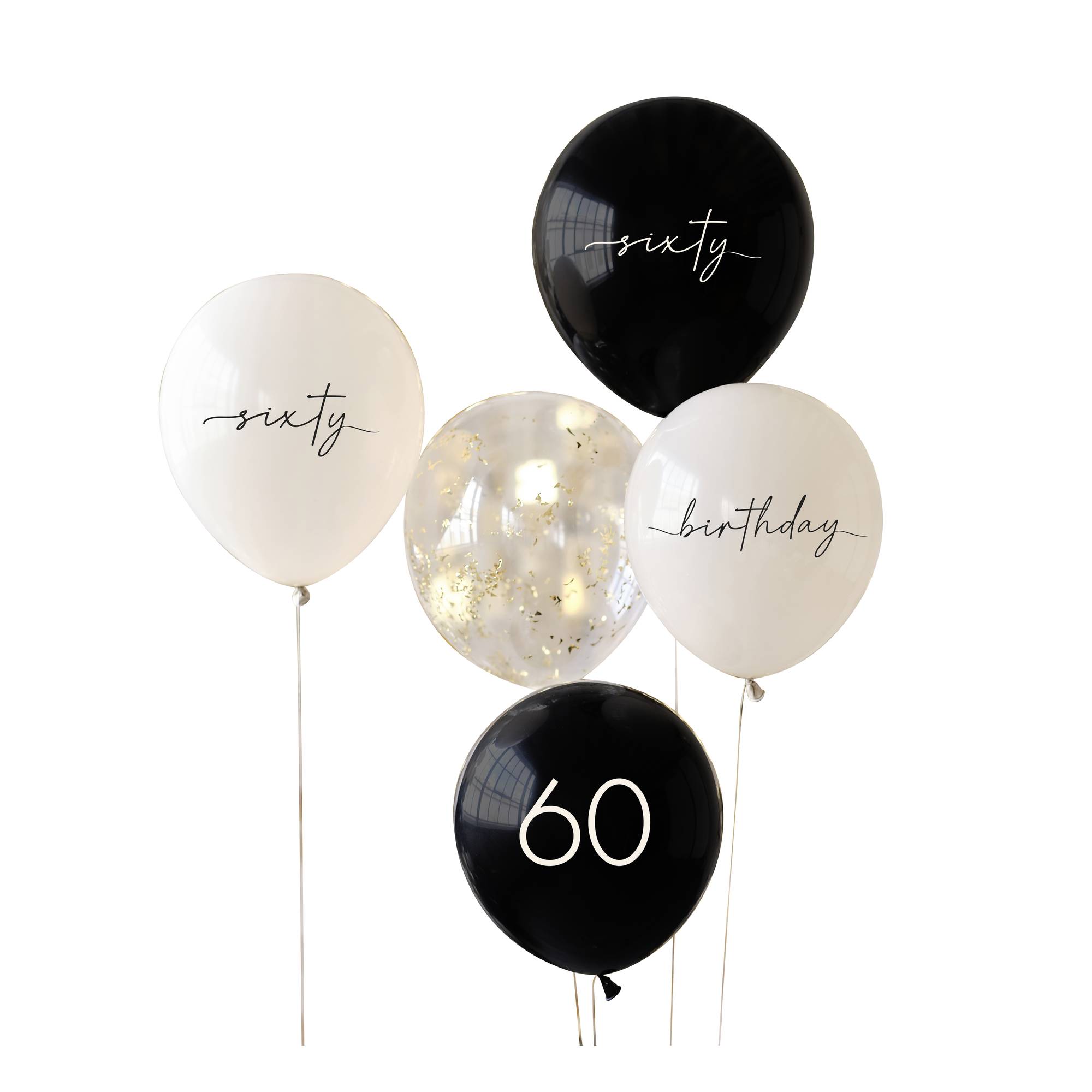 Ginger Ray Black and Champagne Gold 60th Birthday Party Balloons 5 Pack