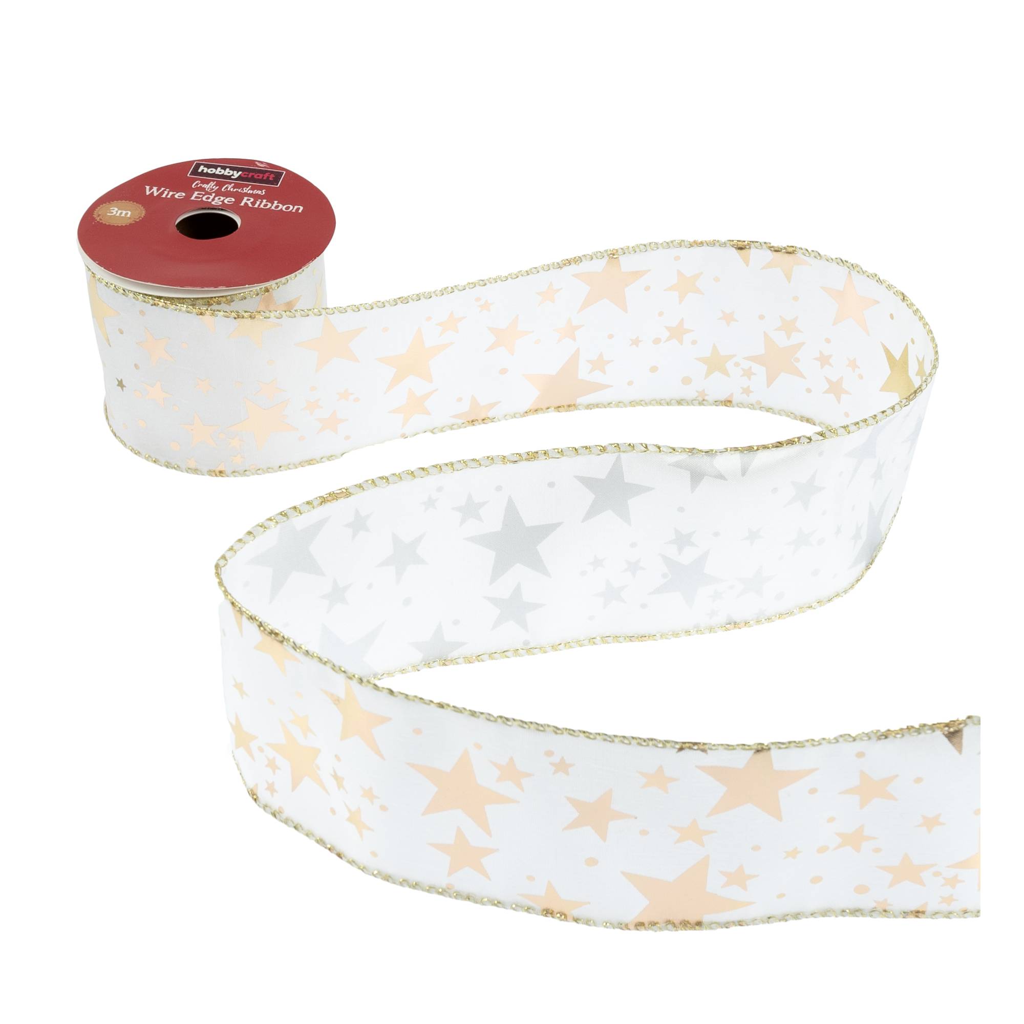 Gold Star Wire Edge Ribbon 63mm x 3m Hobbycraft