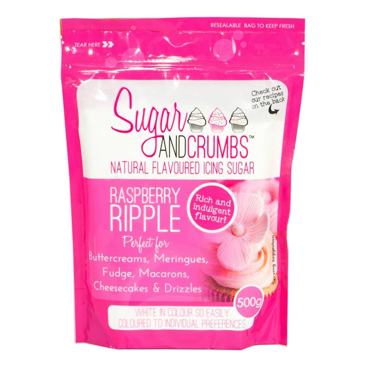 Sugar and Crumbs Raspberry Ripple Natural Flavoured Icing Sugar 500g Hobbycraft