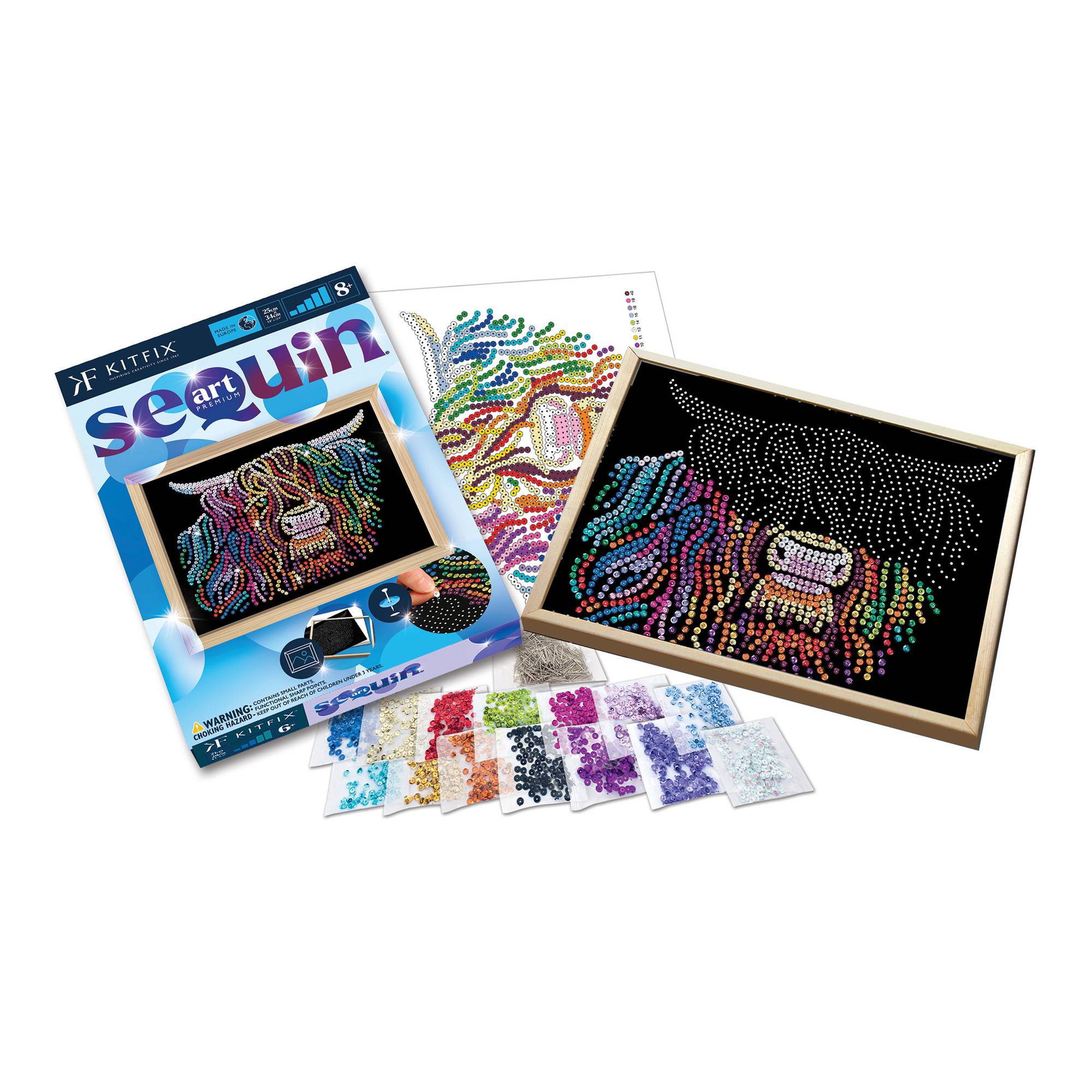 Kitfix Highland Cow Sequin Art Blue Premium Kit | Hobbycraft