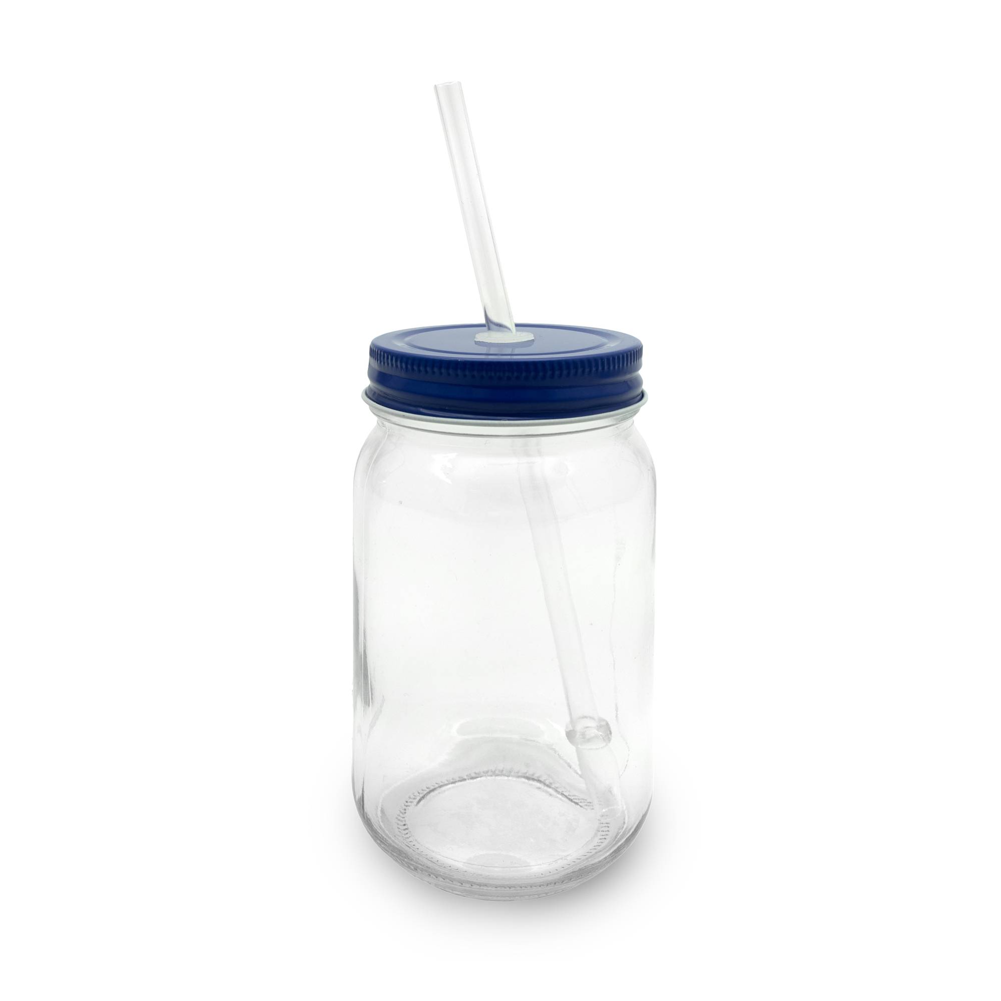 Blue Glass Drinking Jar with a Straw