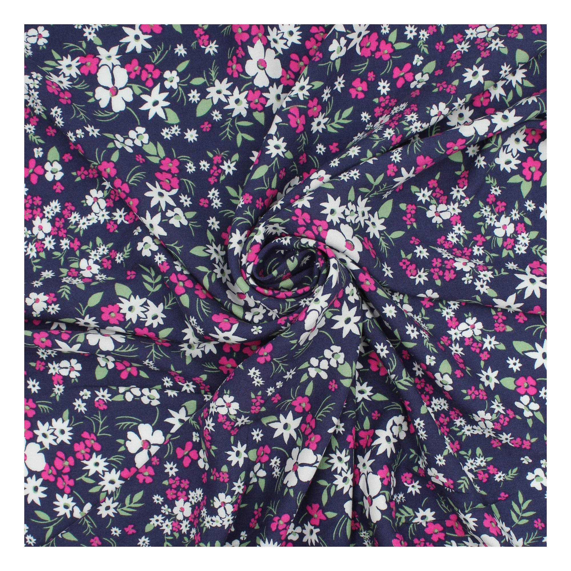 Navy Floral Print Viscose Fabric by the Metre | Hobbycraft
