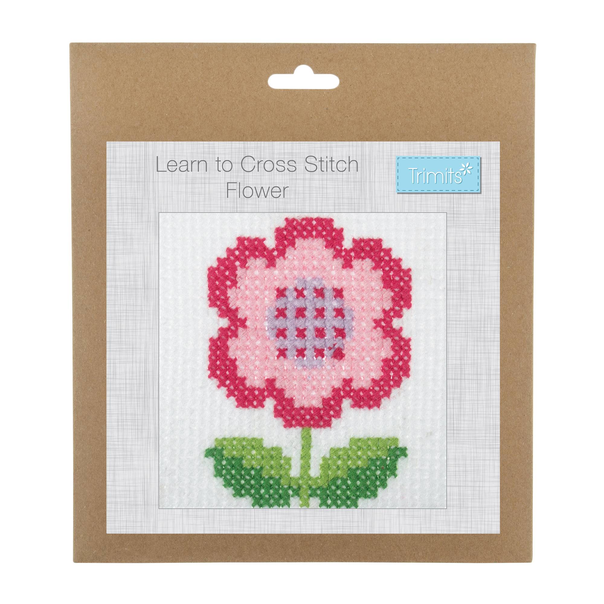 Trimits Flower Learn to Cross Stitch Kit 20cm x 20cm Hobbycraft
