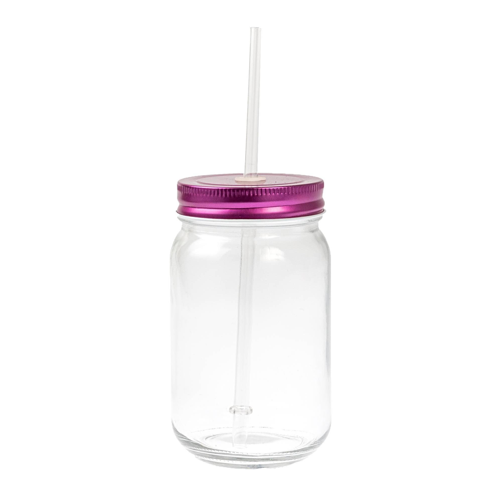 Pink Glass Drinking Jar with a Straw Hobbycraft