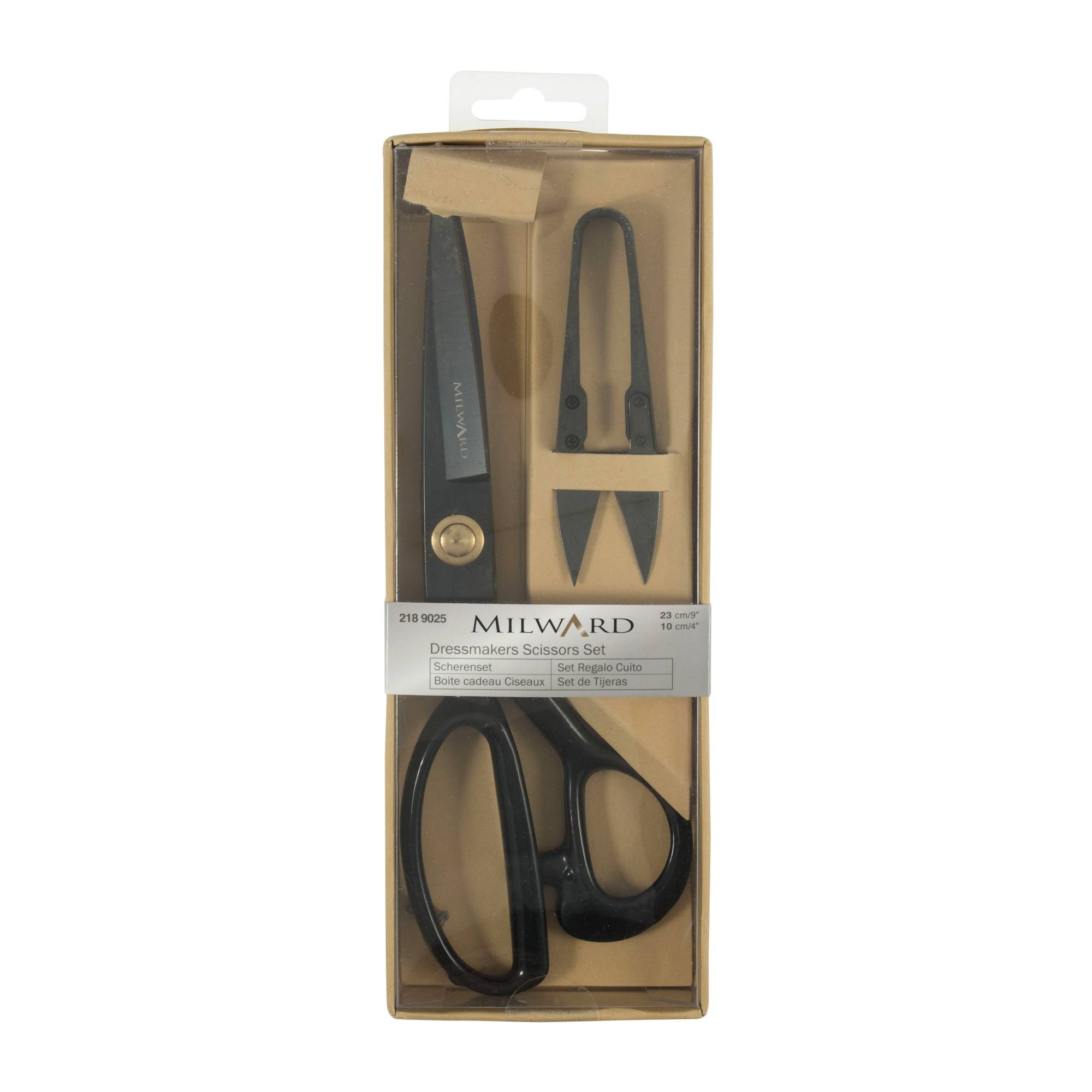 Milward Premium Sewing Scissors Gift Set - 8.5" Dressmaking Shears & 3.5" Embroidery Scissors With Thimble (Silver)