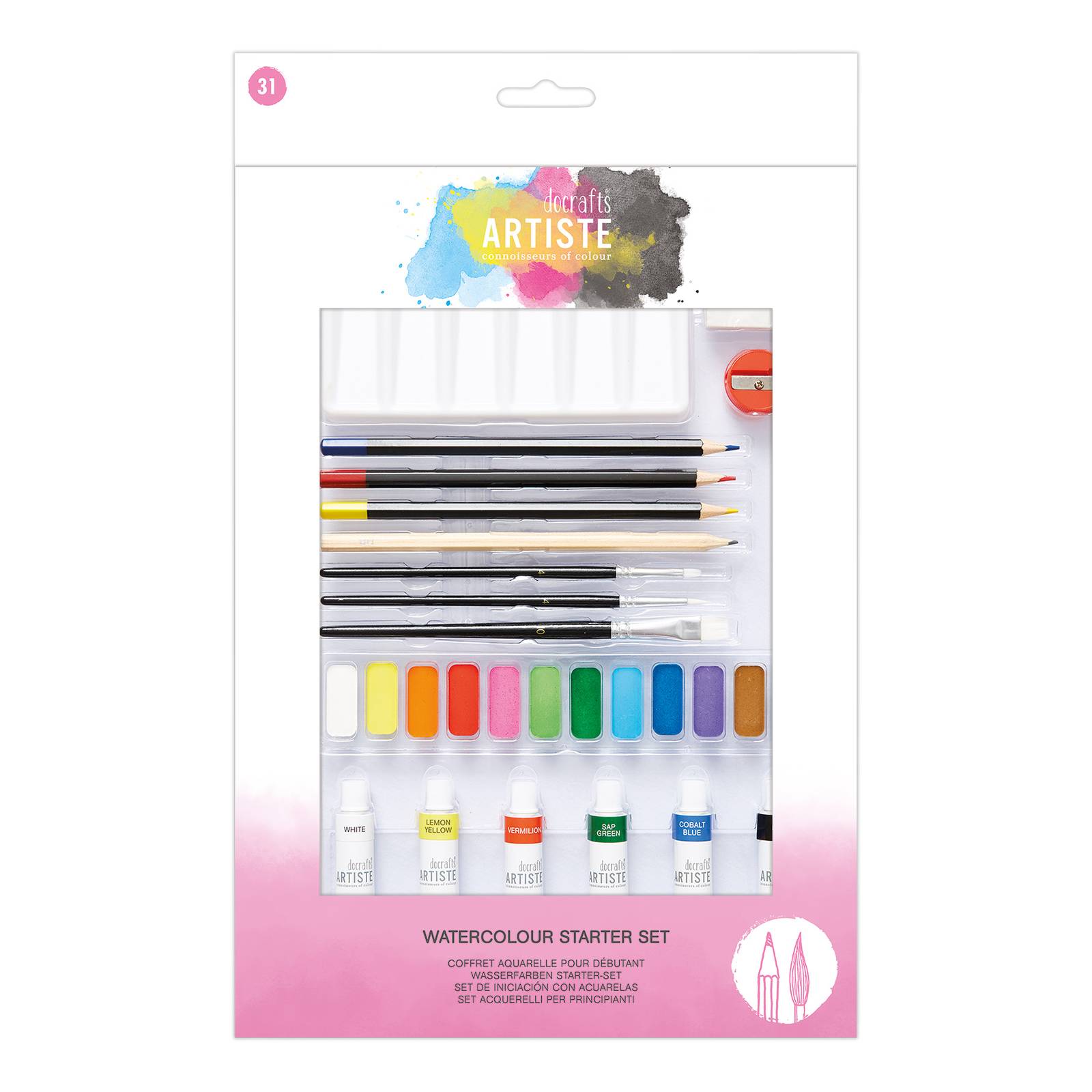 Artiste Watercolour Starter Set 31 Pieces Hobbycraft