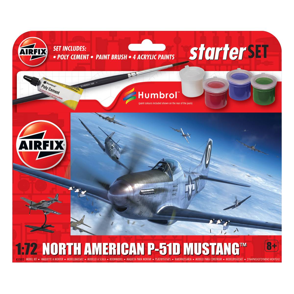 Airfix Model Set - North American P-51D Mustang 1:72 - Kit Maquette Avion Plastique Pour Adultes Et Enfants Dès 8 Ans