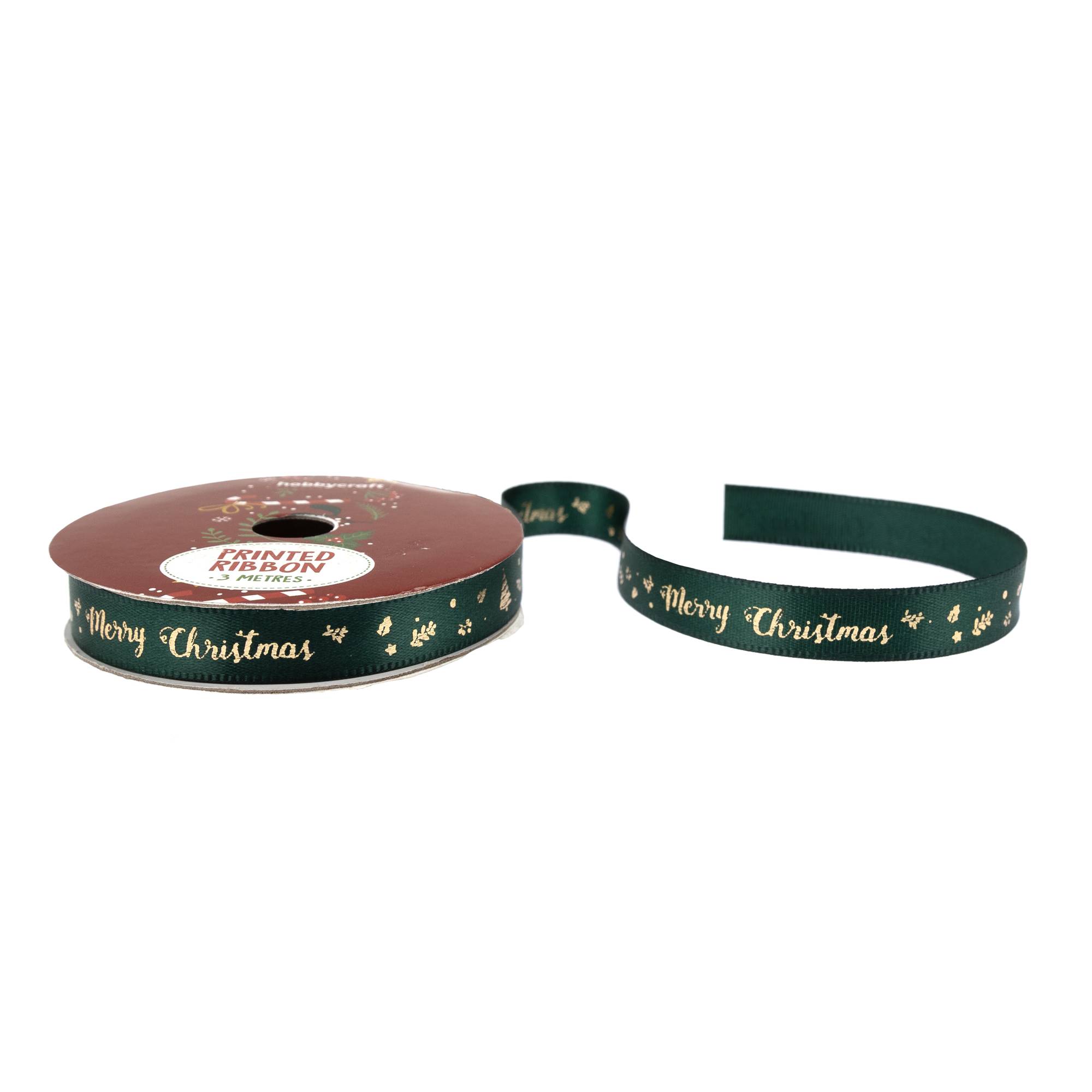Xmas Rippon Green Christmas Printed Ribbon 10mm x 3m | Hobbycraft