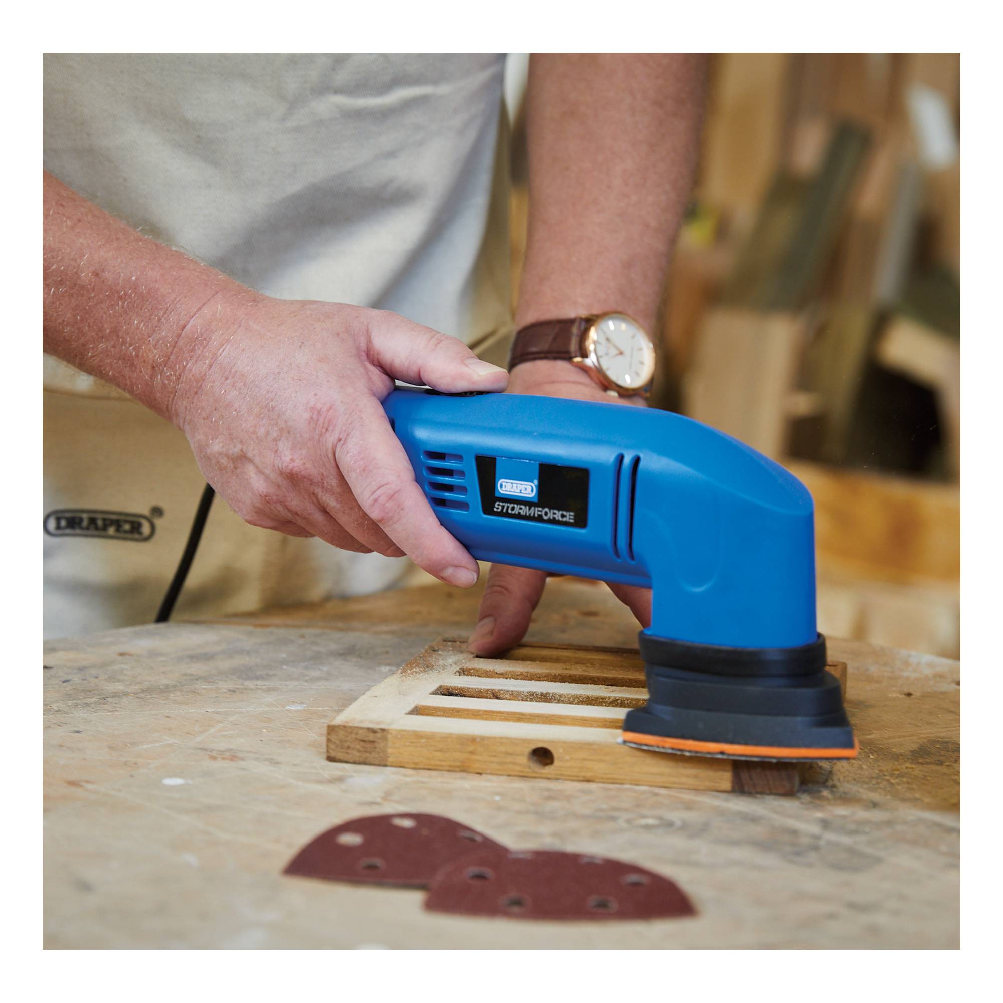 Tri Base Blue Label Draper Storm Force 230V Tri-Base Sander | Hobbycraft