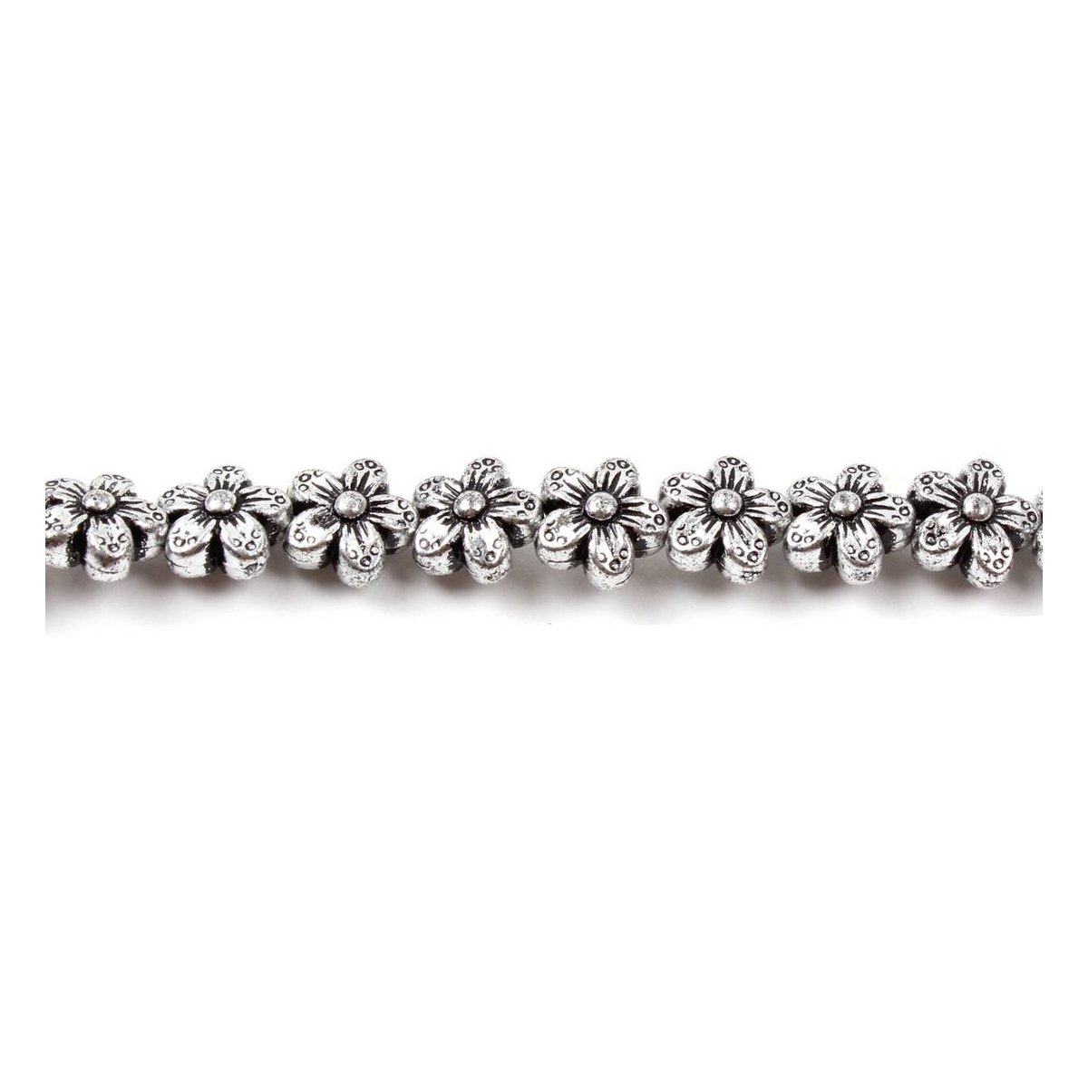 Antique Silver Effect Flat Flower Bead String 16 Pieces