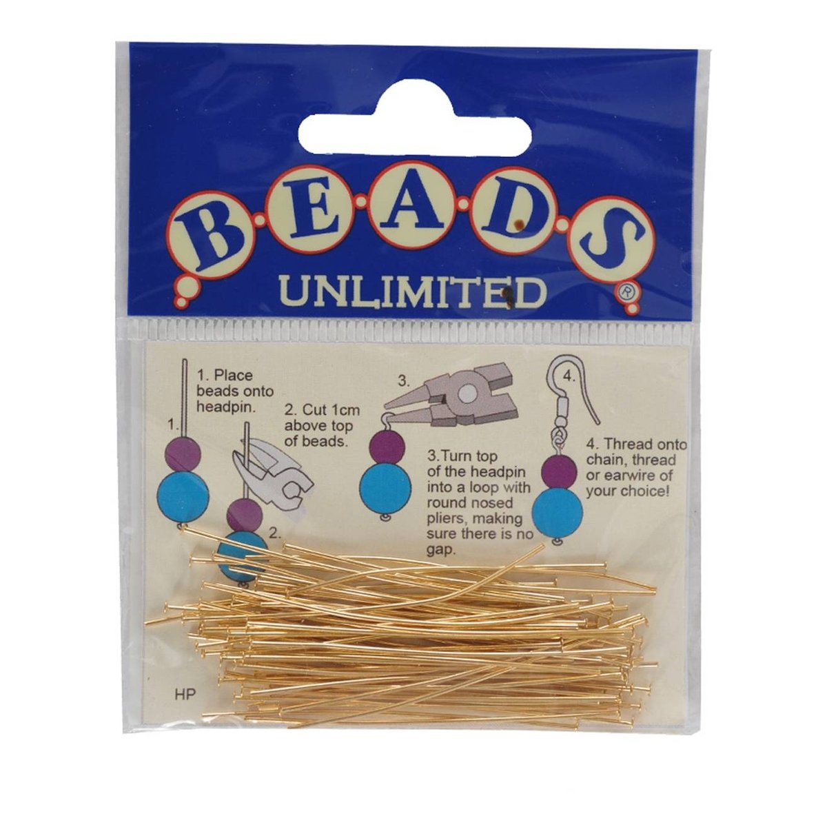 Beads Unlimited Gold Plated Headpins 50mm 20 Pack