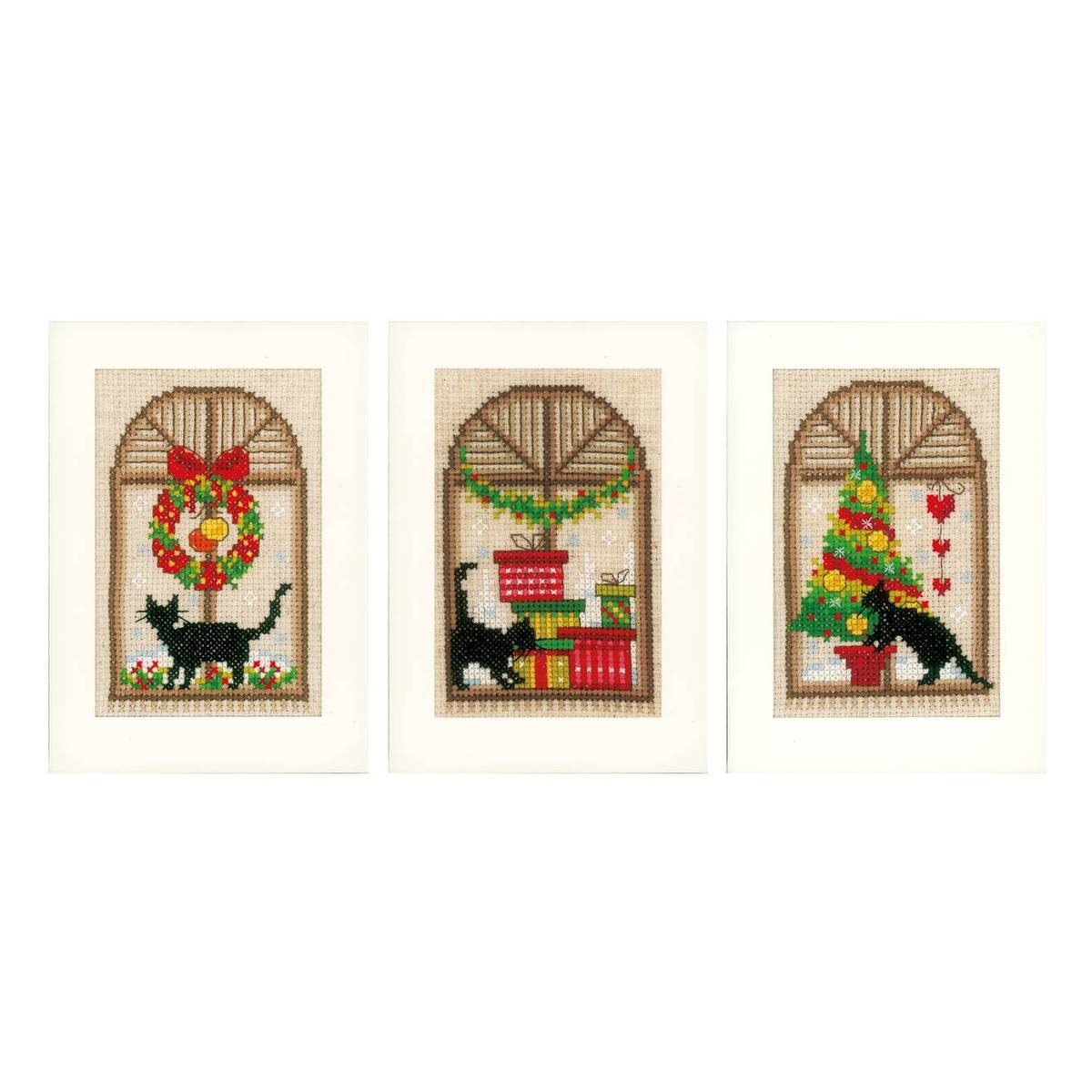 Vervaco Christmas Atmosphere Cross Stitch Card Kit 3 Pack Hobbycraft