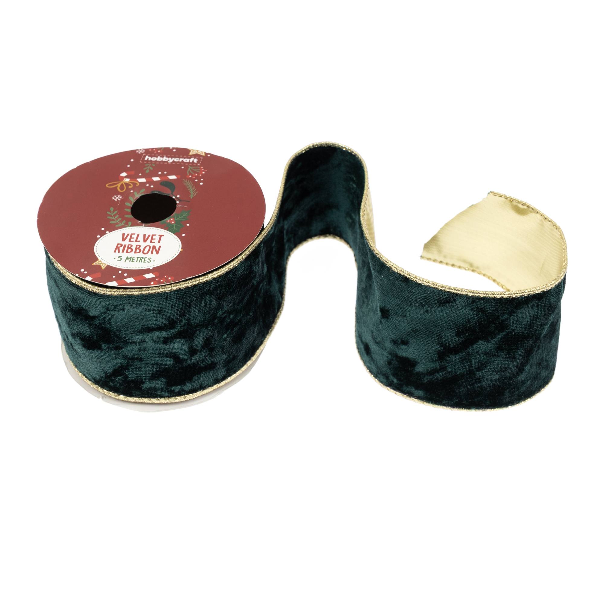 Xmas Rippon Green Wire Edge Velvet Ribbon 63mm x 3m | Hobbycraft