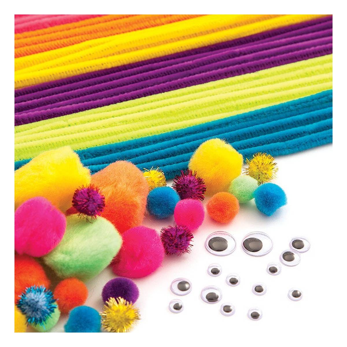 Brights Pipe Cleaners and Poms Craft Pack 80 Pieces Hobbycraft