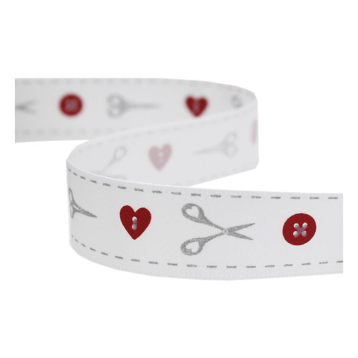 Red and Silver Buttons and Scissors Satin Ribbon 16mm x 4m | Hobbycraft