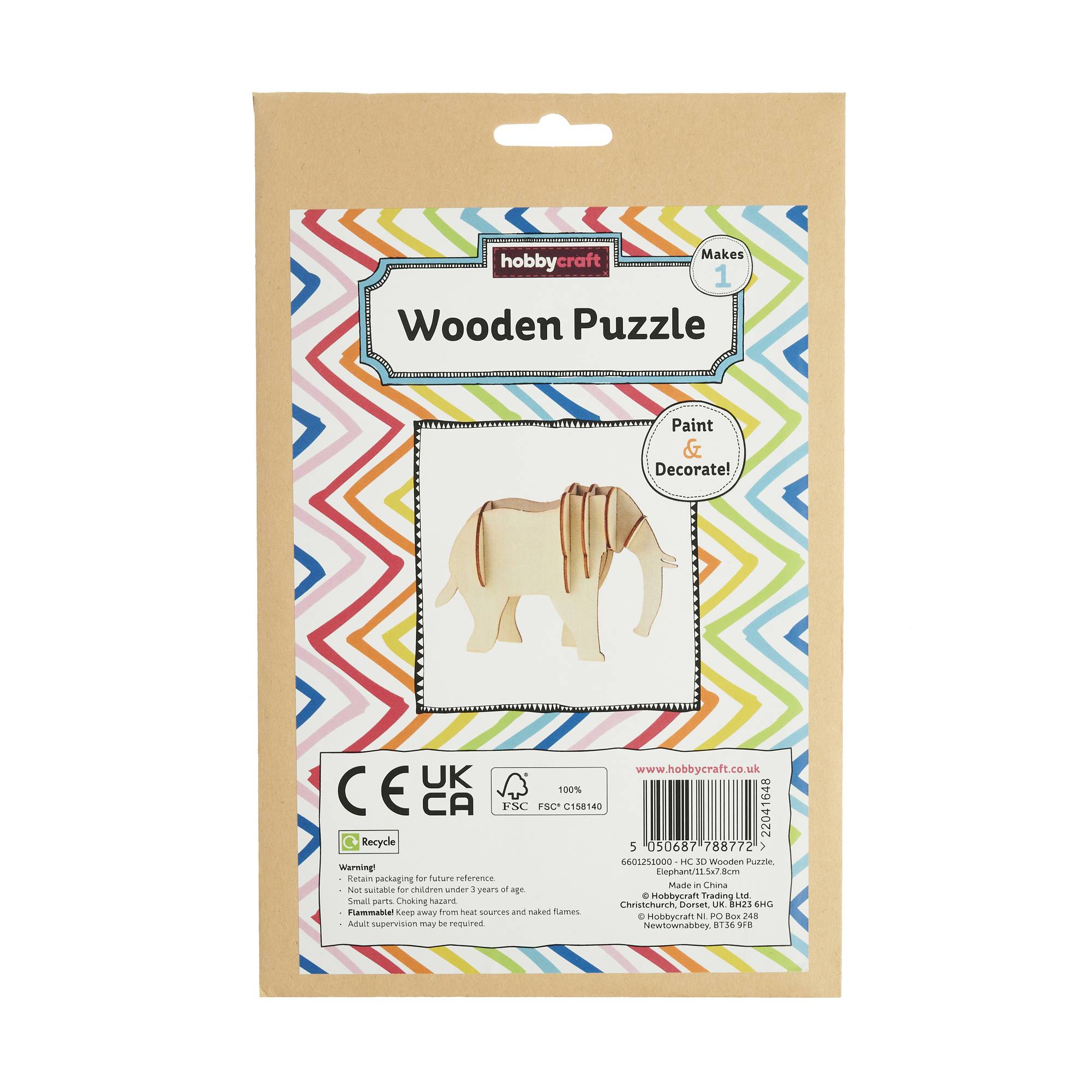 3D Wooden Elephant Puzzle Hobbycraft