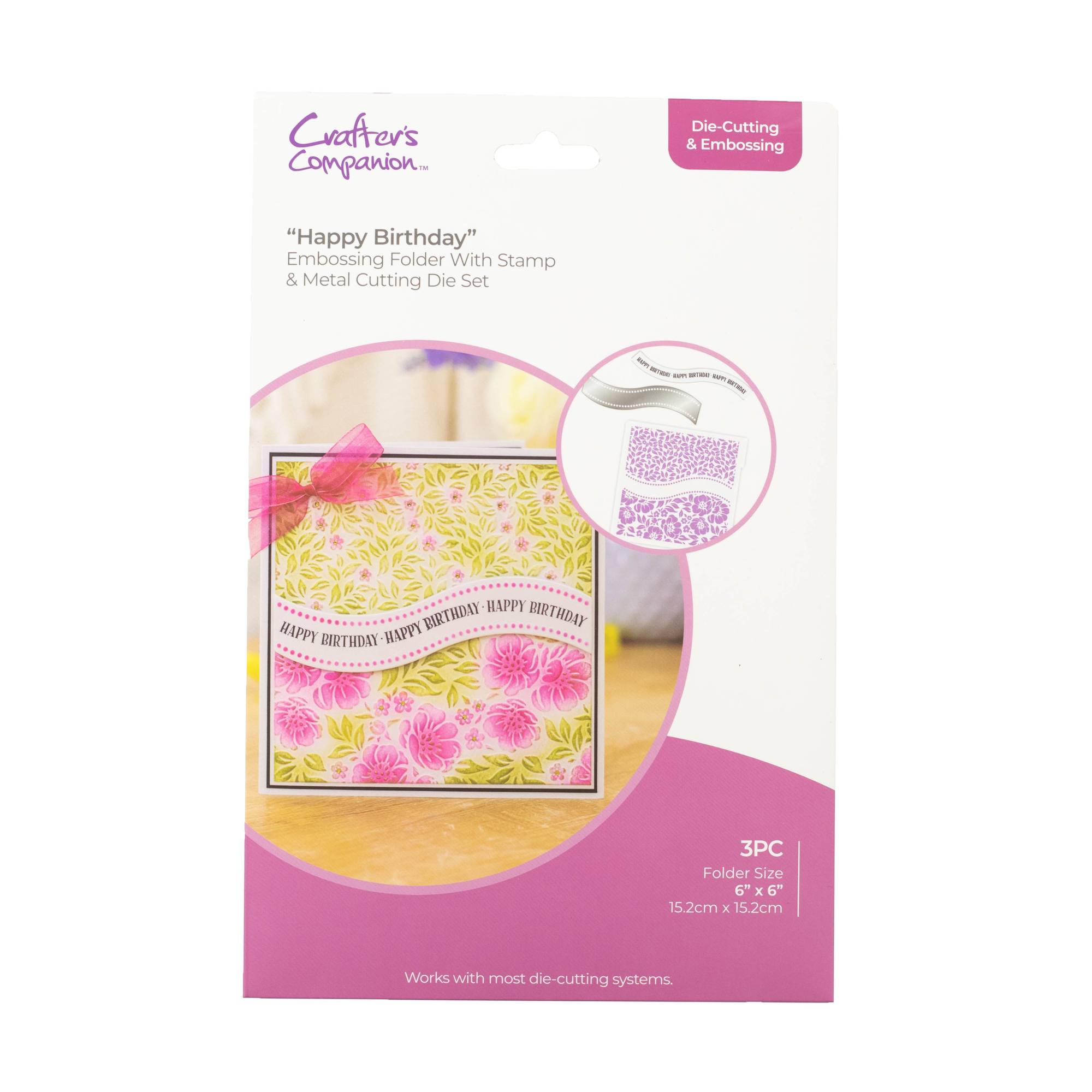 Gemini Happy Birthday Embossing Folder, Stamp and Die Set Hobbycraft