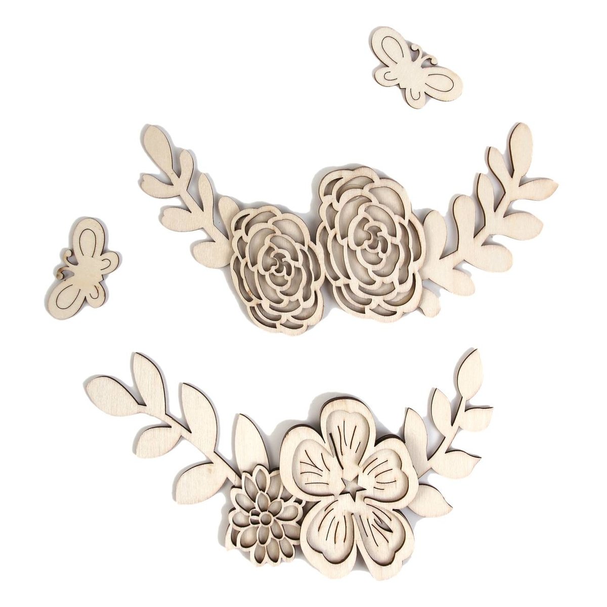 Wooden Flower Embellishments 4 Pieces Hobbycraft