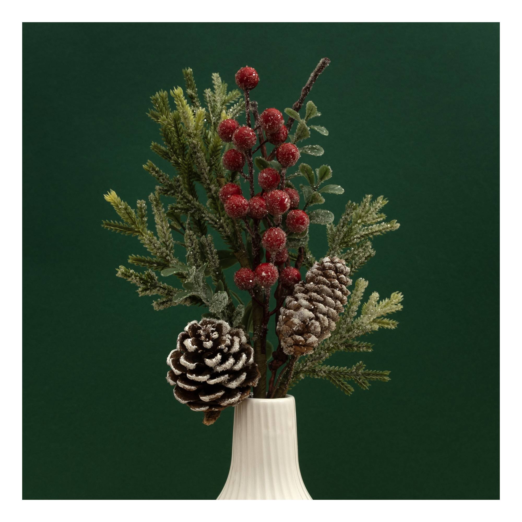 15-Pack Artificial Pine Cone Picks With Red Berries - Christmas Craft & Holiday Decorations