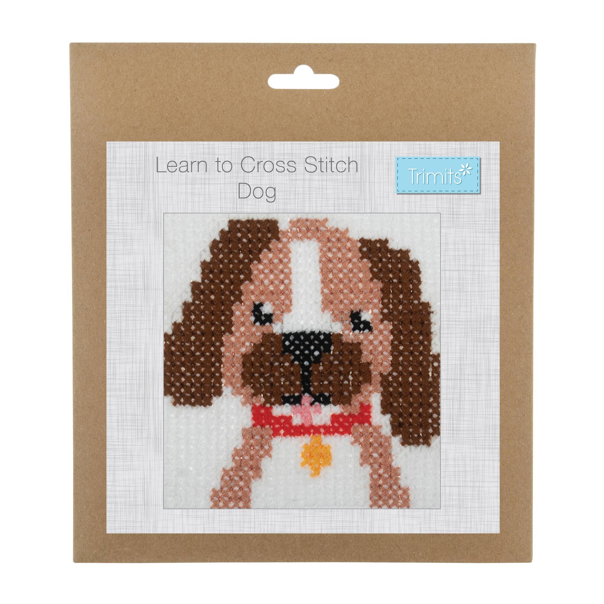 Trimits Dog Learn to Cross Stitch Kit 20cm x 20cm Hobbycraft