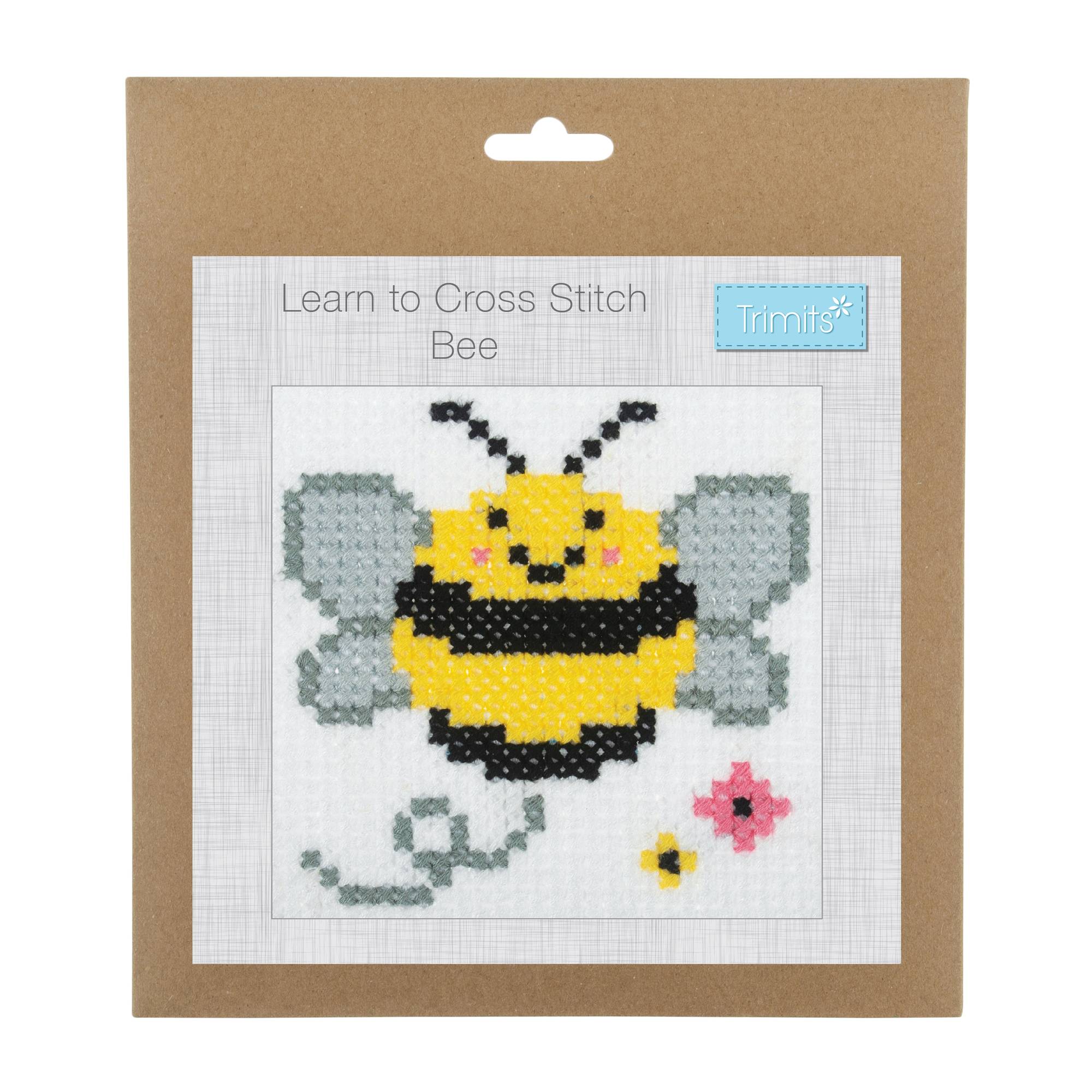 Trimits Bee Learn to Cross Stitch Kit 20cm x 20cm Hobbycraft