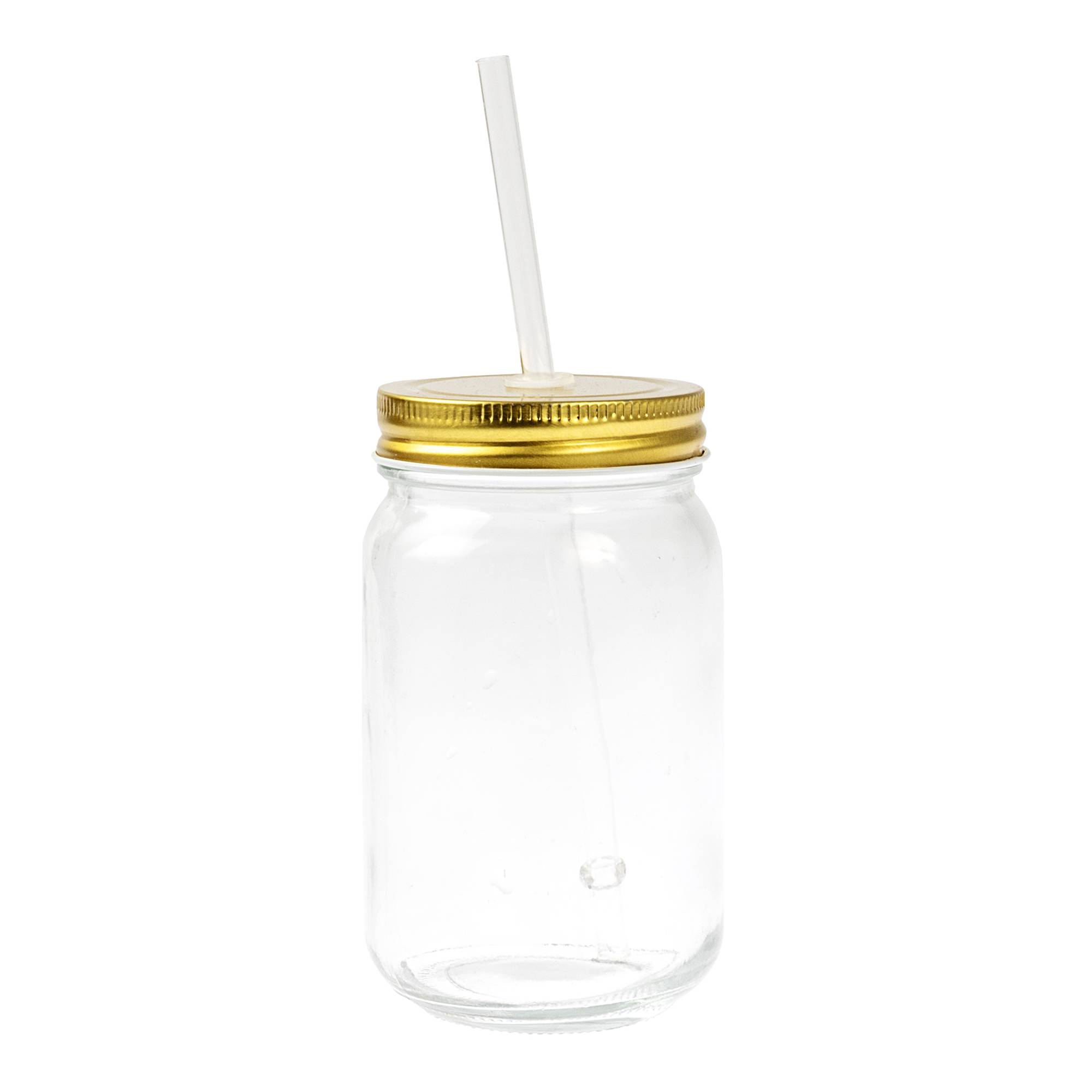 Gold Glass Drinking Jar with a Straw Hobbycraft