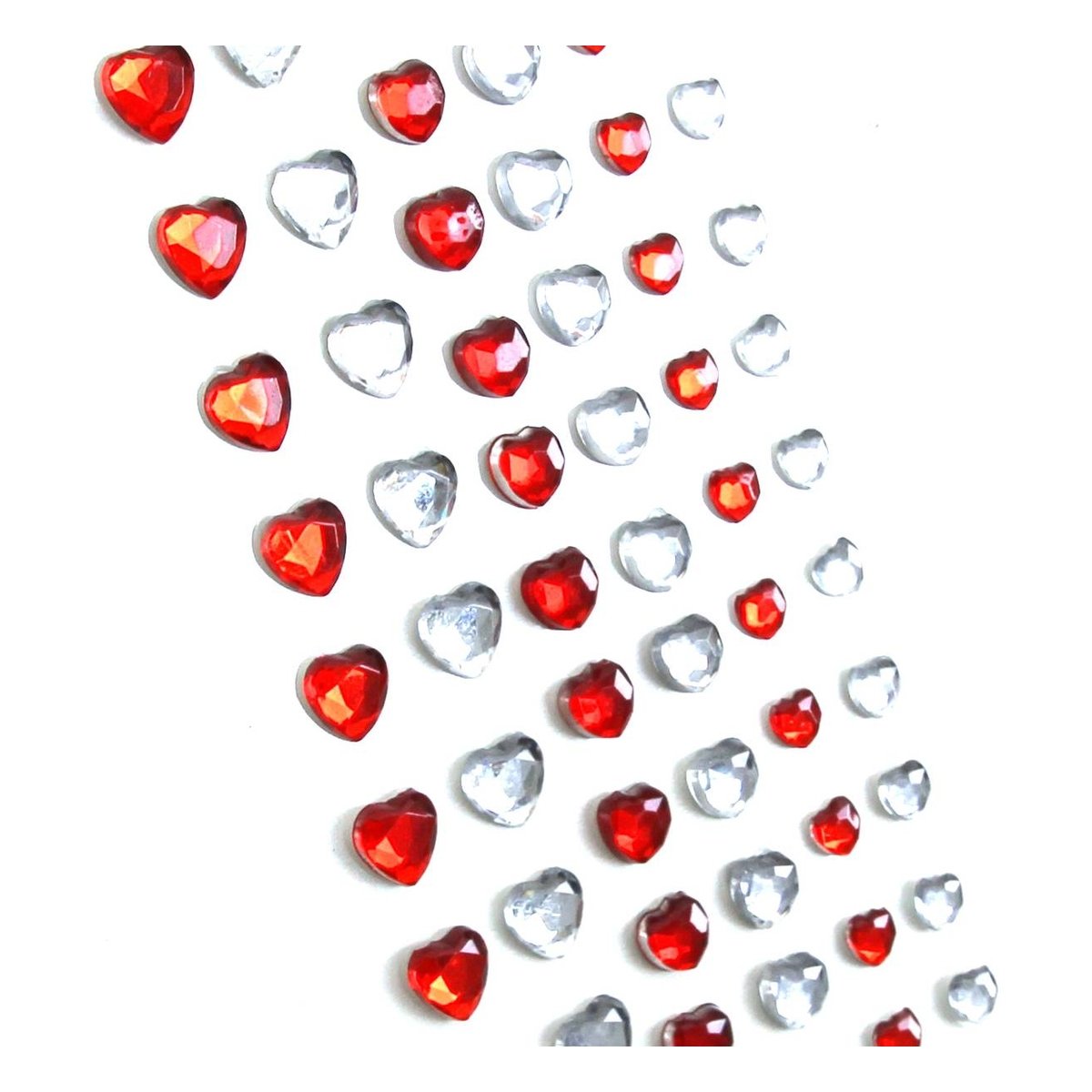 Red and Silver Adhesive Heart Gems 74 Pack Hobbycraft
