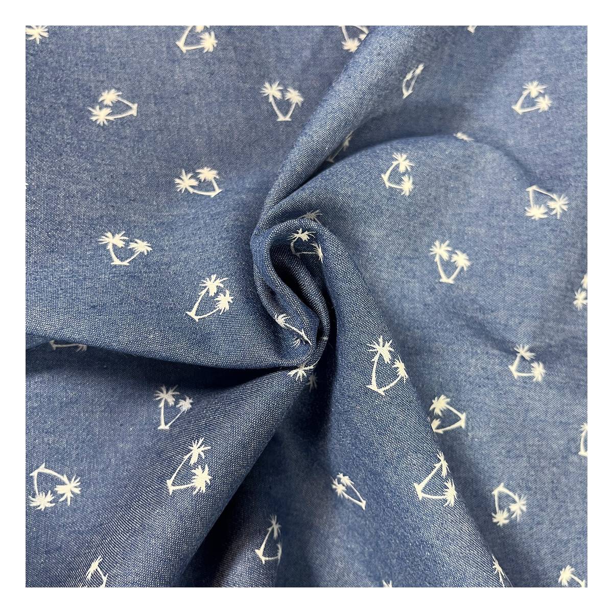 Palm Tree Printed Cotton Chambray Fabric by the Metre Hobbycraft