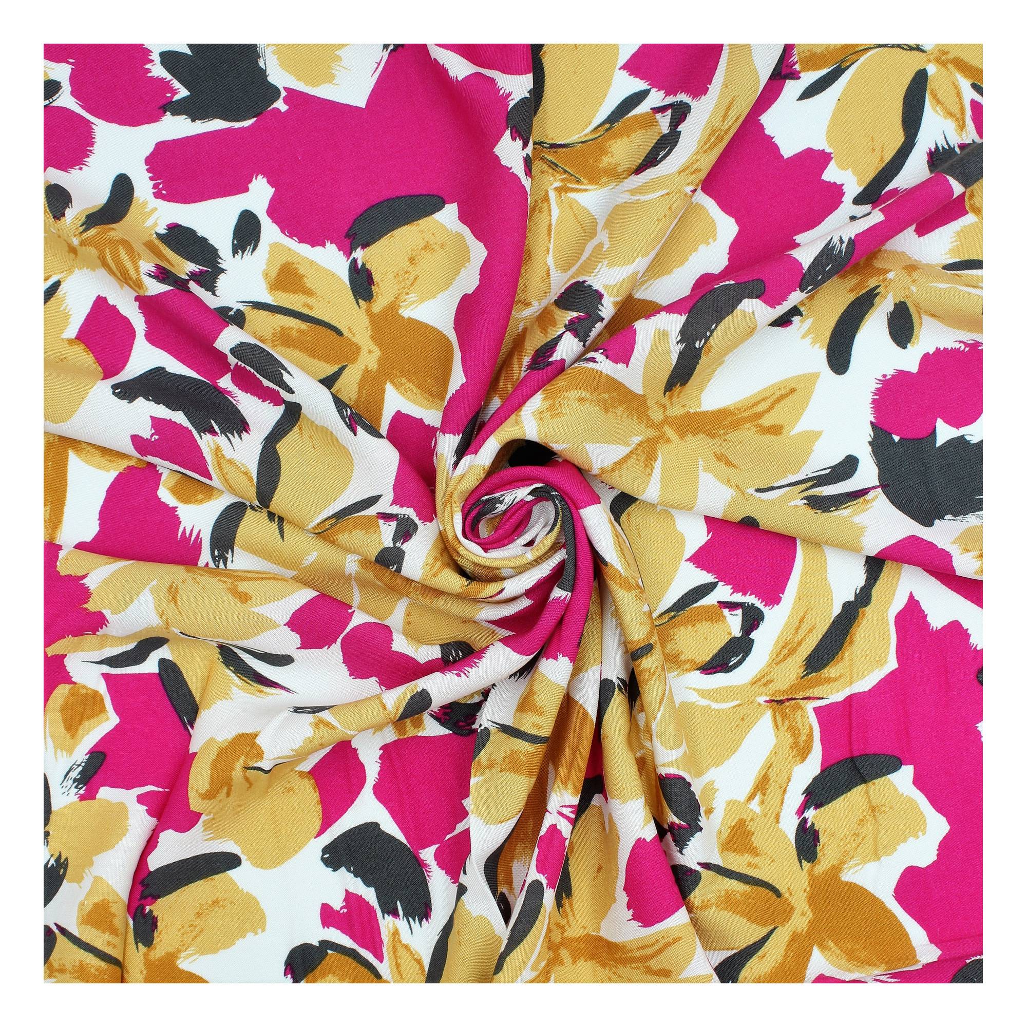 Mustard Floral Print Viscose Fabric by the Metre Hobbycraft