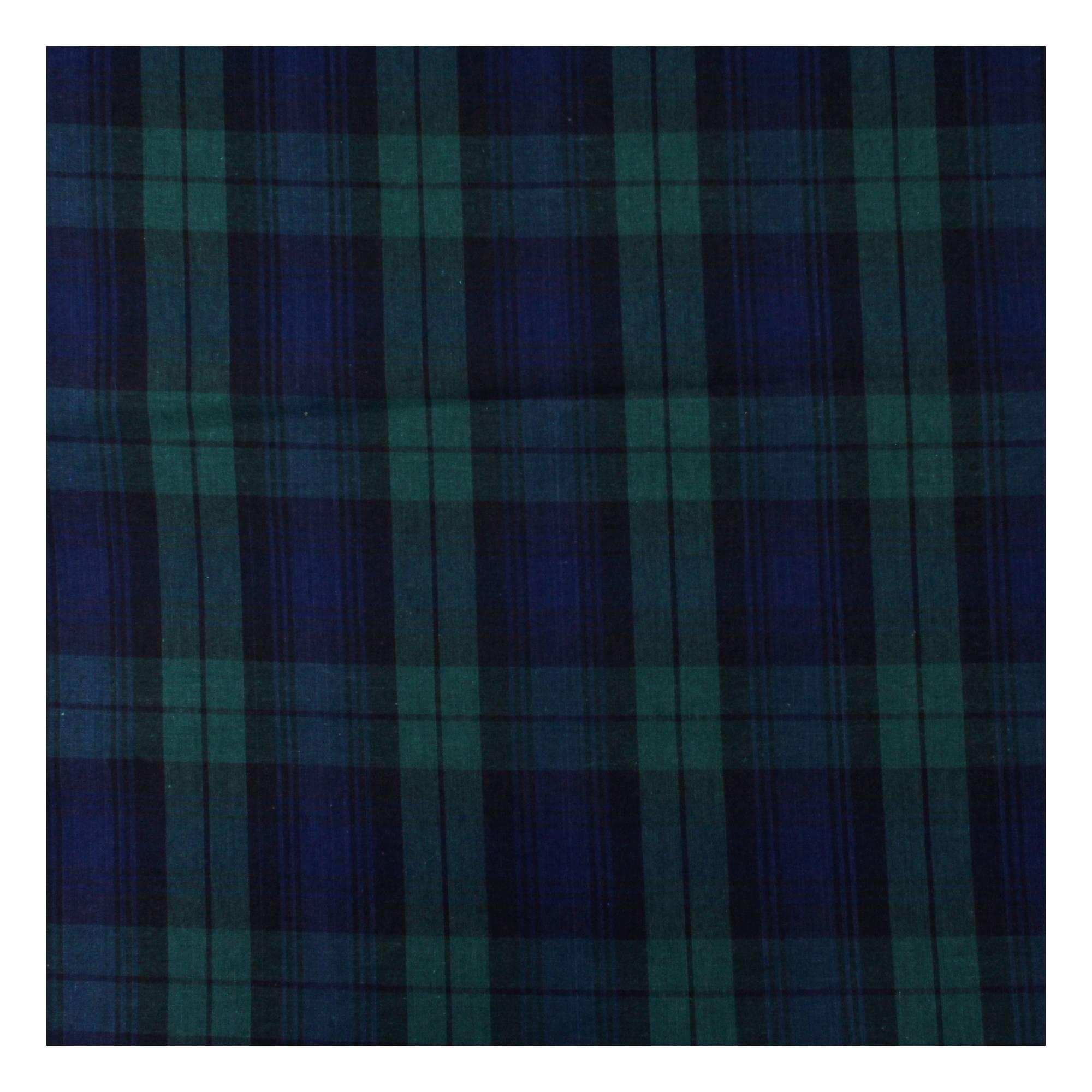 Navy and Green Tartan Polycotton Fabric by the Metre