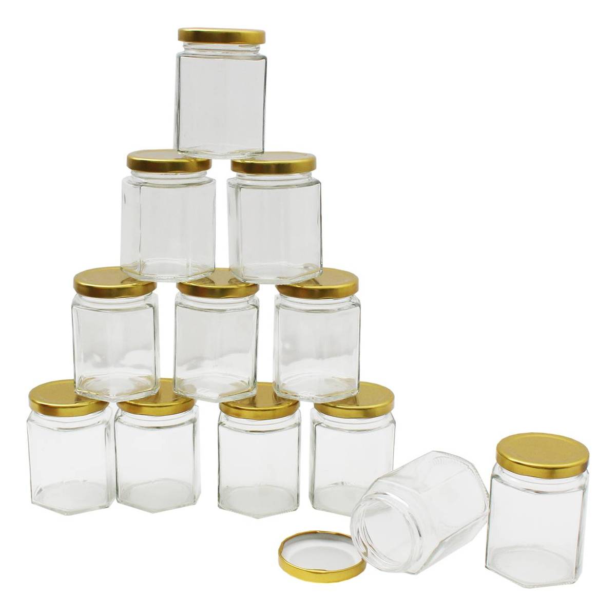 Clear Hexagonal Glass Jars 190ml 12 Pack Hobbycraft