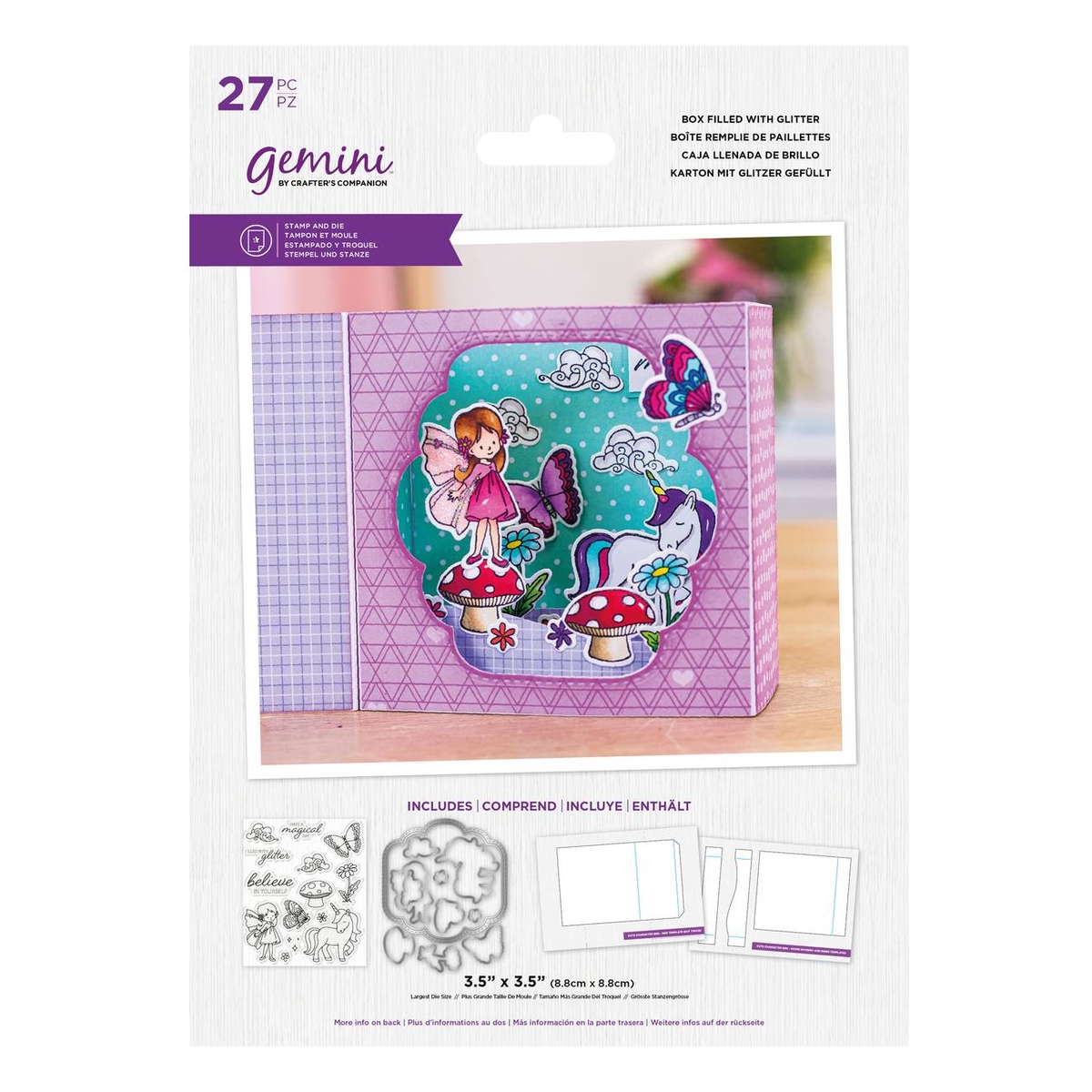 Gemini Box Filled with Glitter Stamp and Die Set 27 Pieces