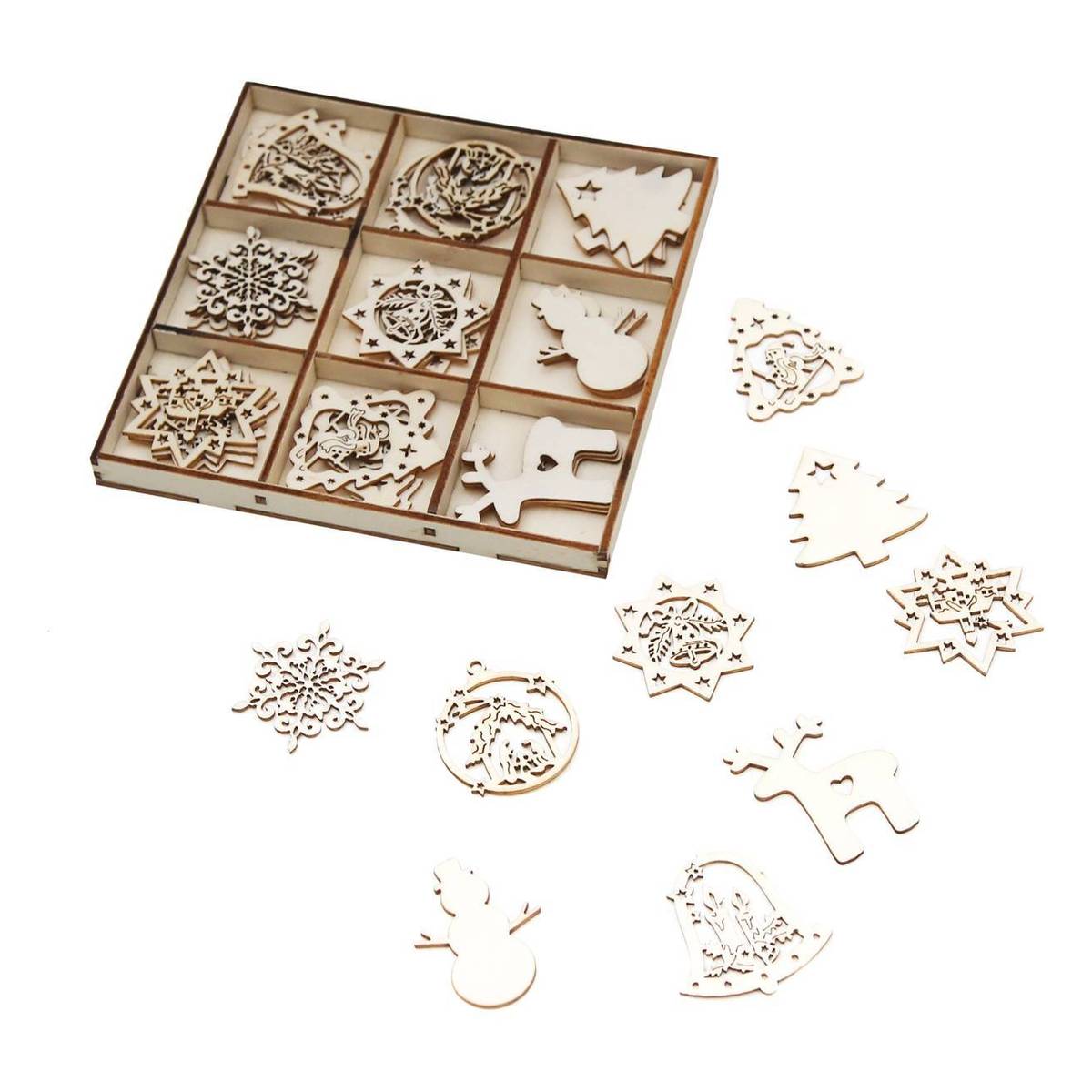 Assorted Christmas Wooden Embellishments 36 Pack Hobbycraft