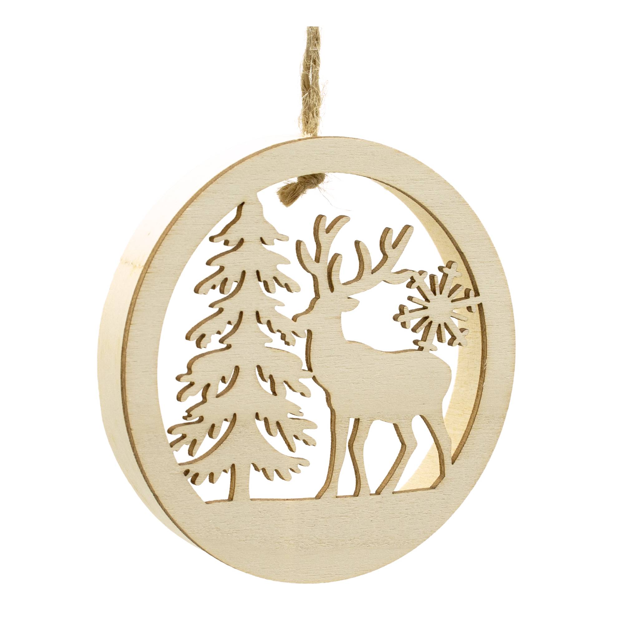 Round Wooden Stag and Tree Decoration 9cm Hobbycraft
