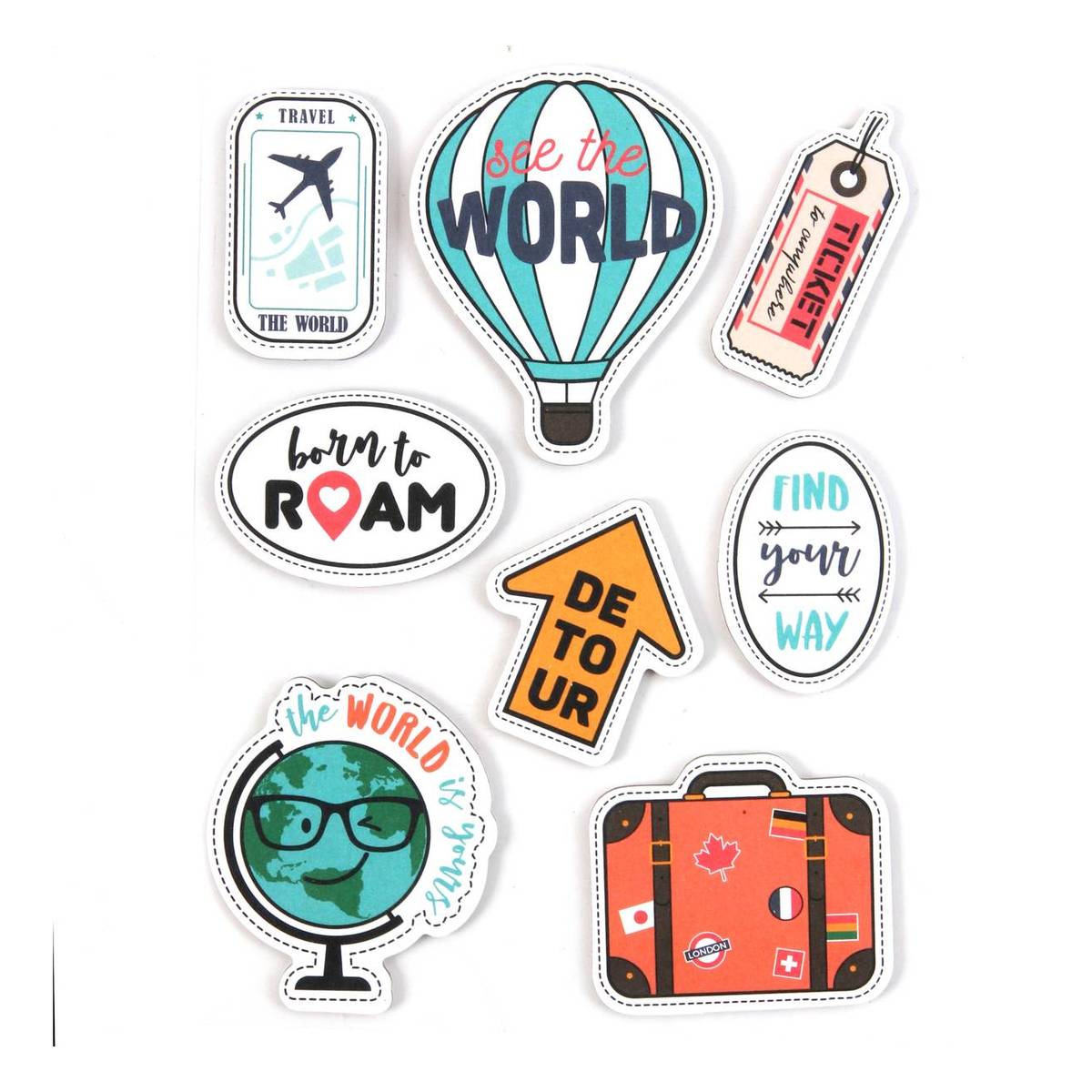 Travel The World Chipboard Stickers 8 Pack Hobbycraft
