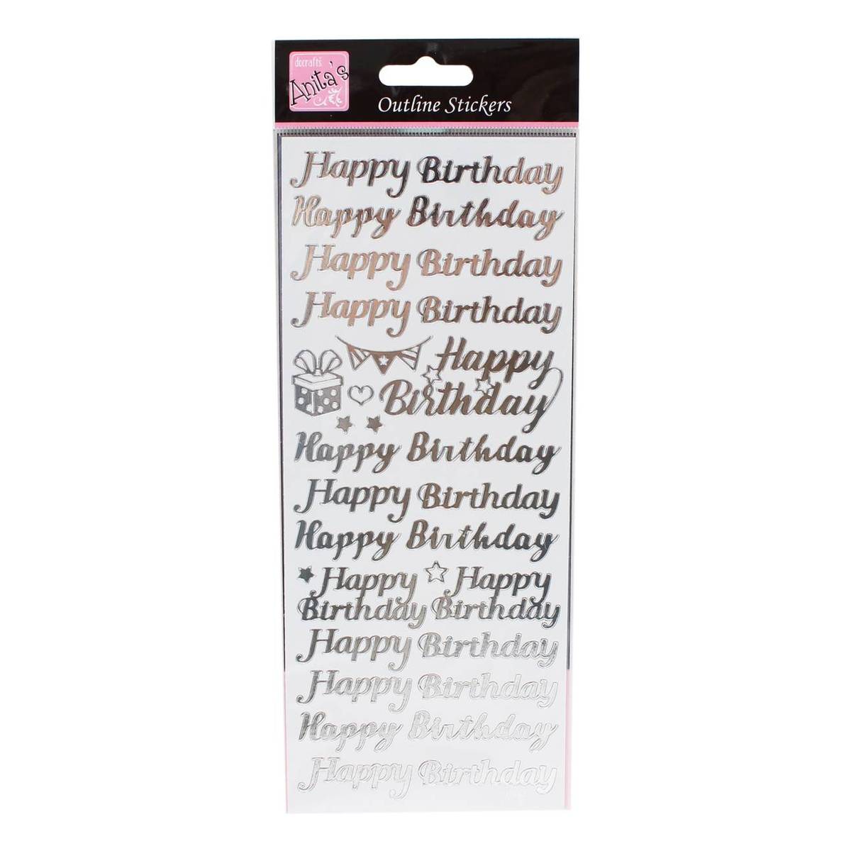 Anita's Silver Happy Birthday Outline Stickers Hobbycraft