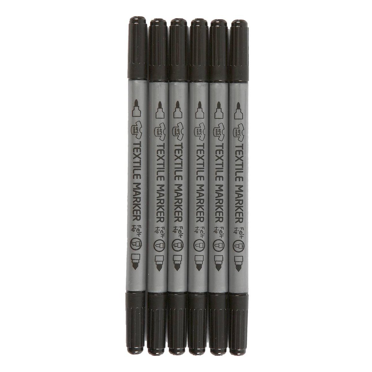 Black Double Tip Textile Markers 6 Pack