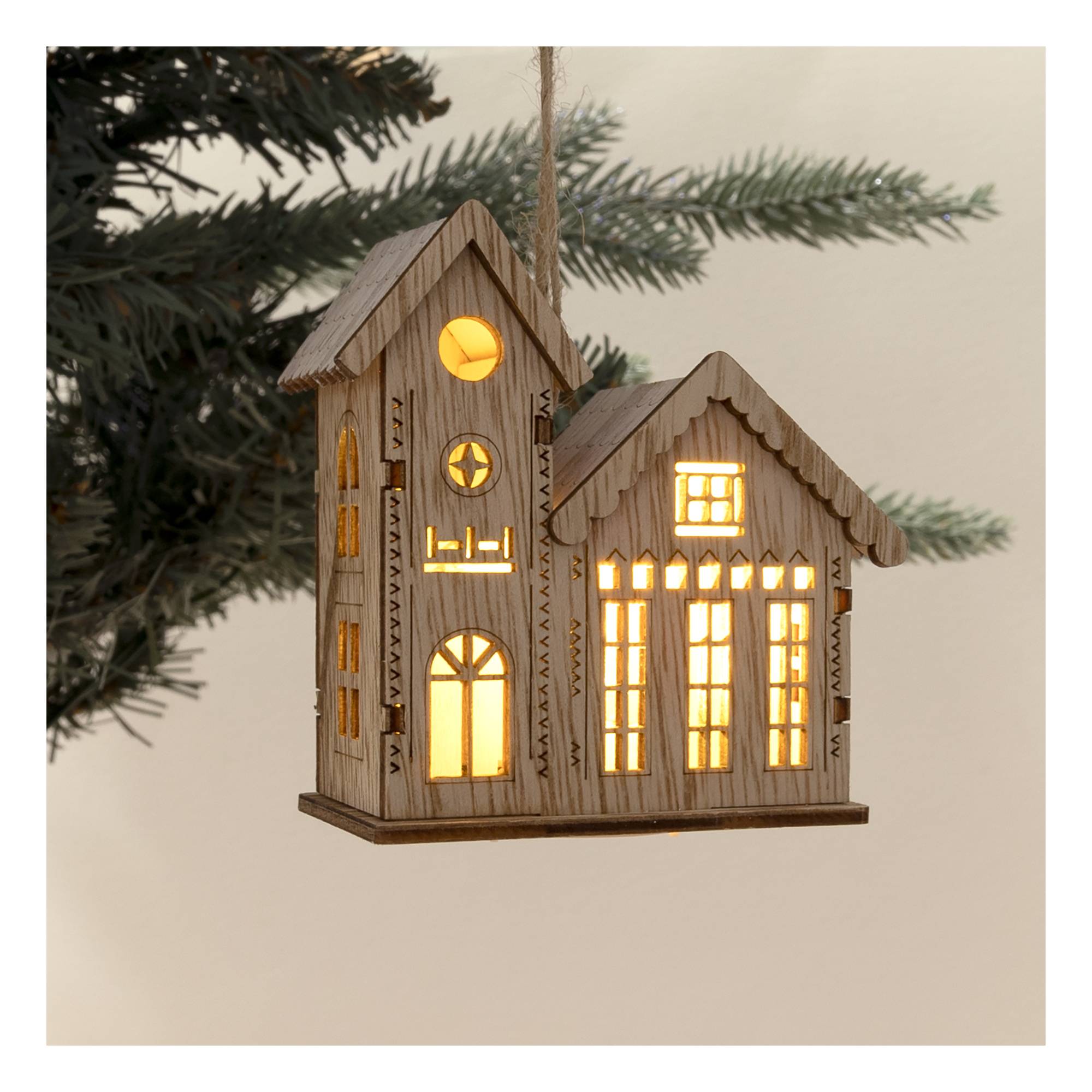 Hanging Wooden Church Decoration 8.5cm Hobbycraft