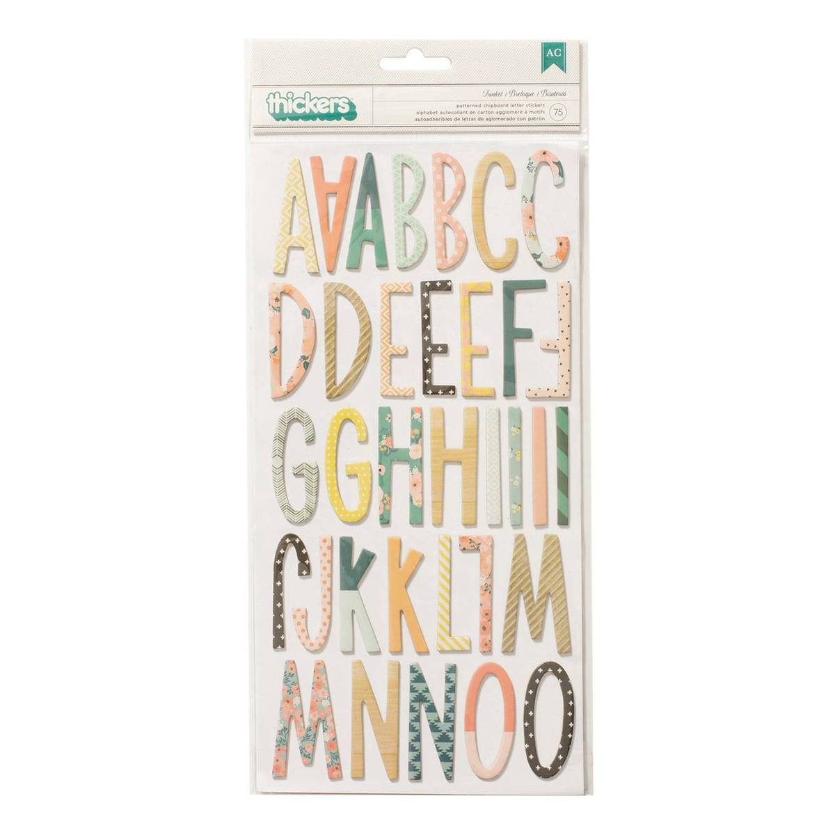Trinket Patterned Chipboard Letter Thickers Stickers 75 Pieces Hobbycraft